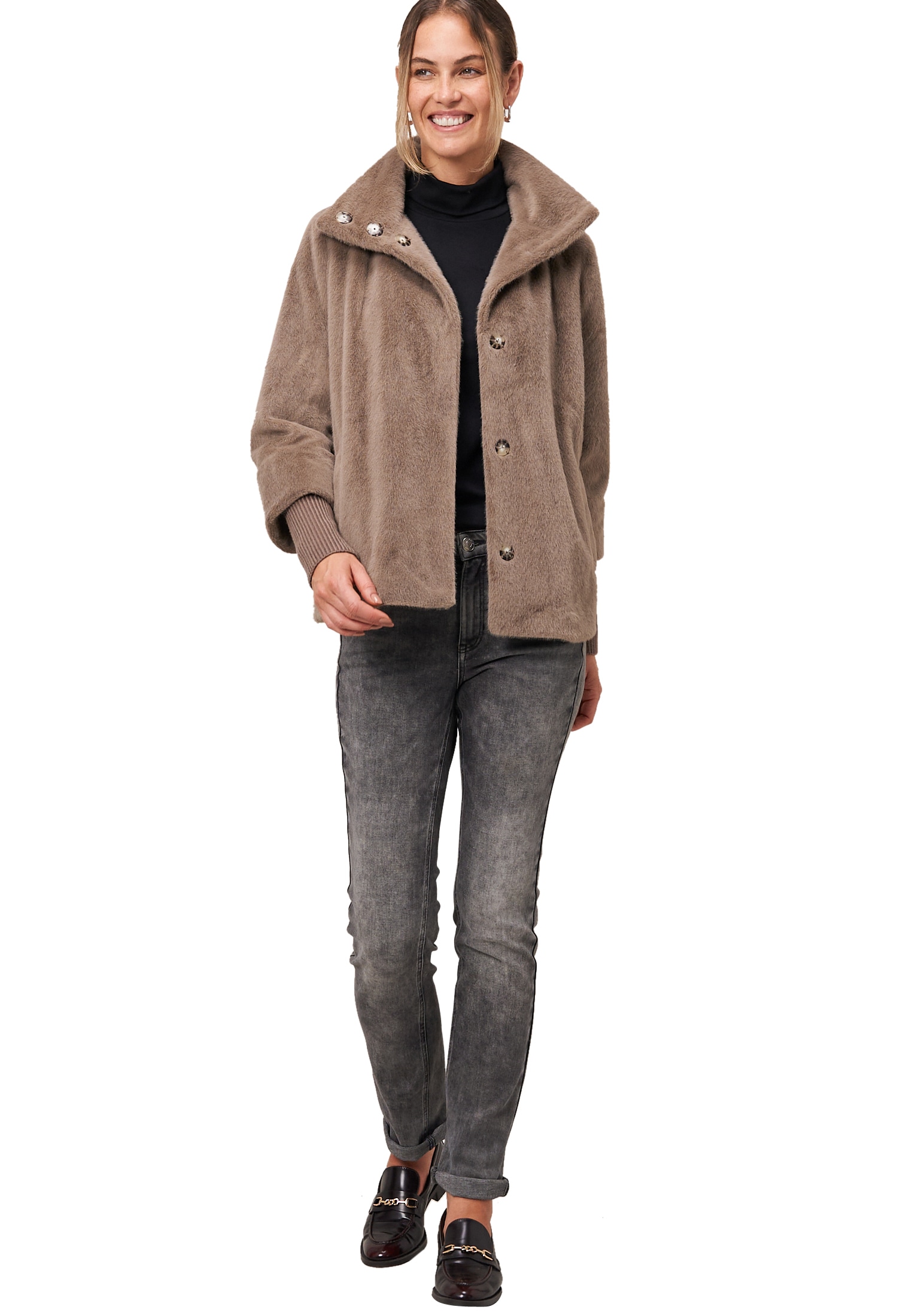 Zero Fellimitatjacke »Fellimitat-Jacke mit Stehkragen«