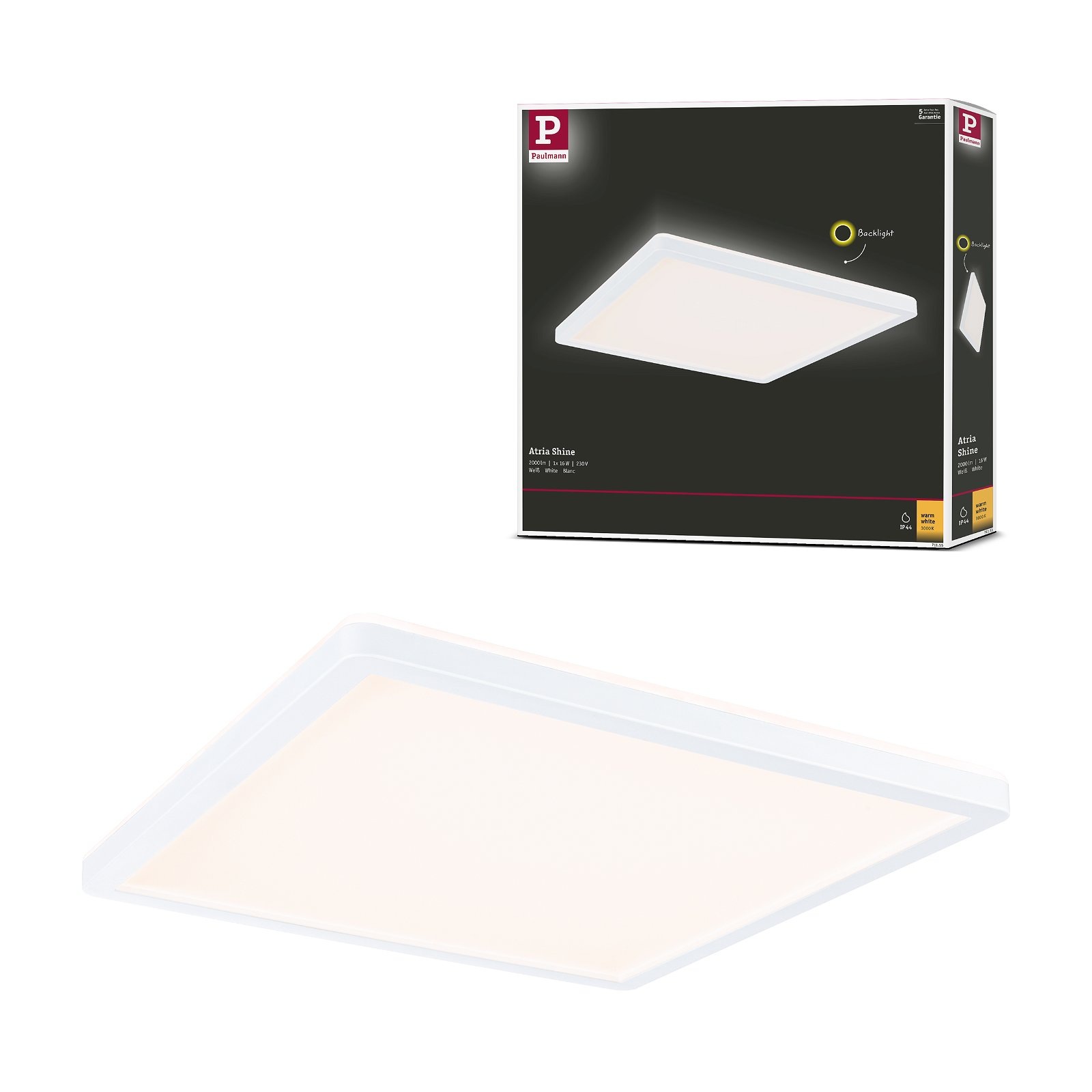Paulmann LED Panel »Atria Shine IP44 eckig 293x293mm 16W 1600lm 3000K«, 1 flammig, Backlight