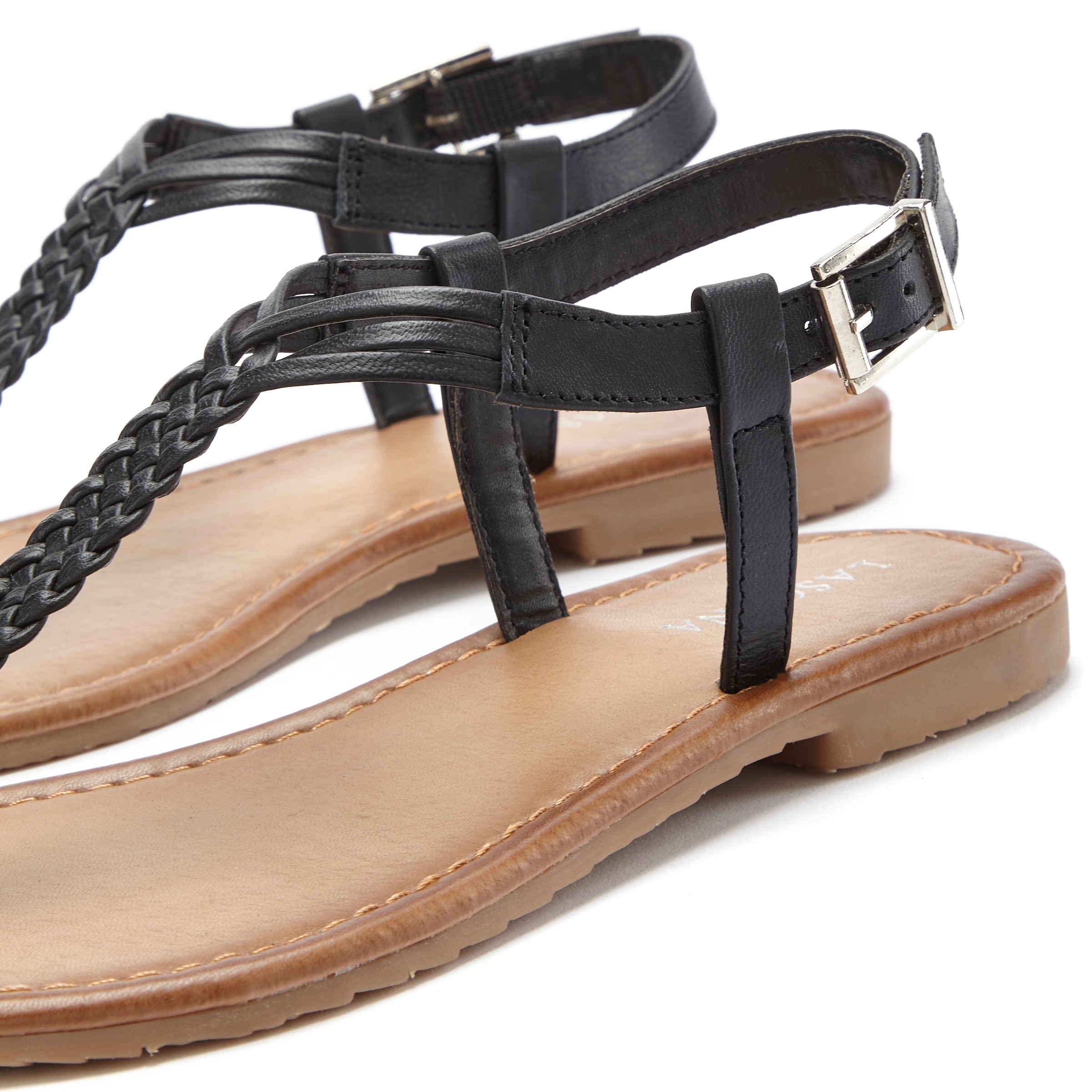 LASCANA Zehentrenner »Sandalette, Sommerschuh«, Sandale aus Leder mit Flecht-Optik