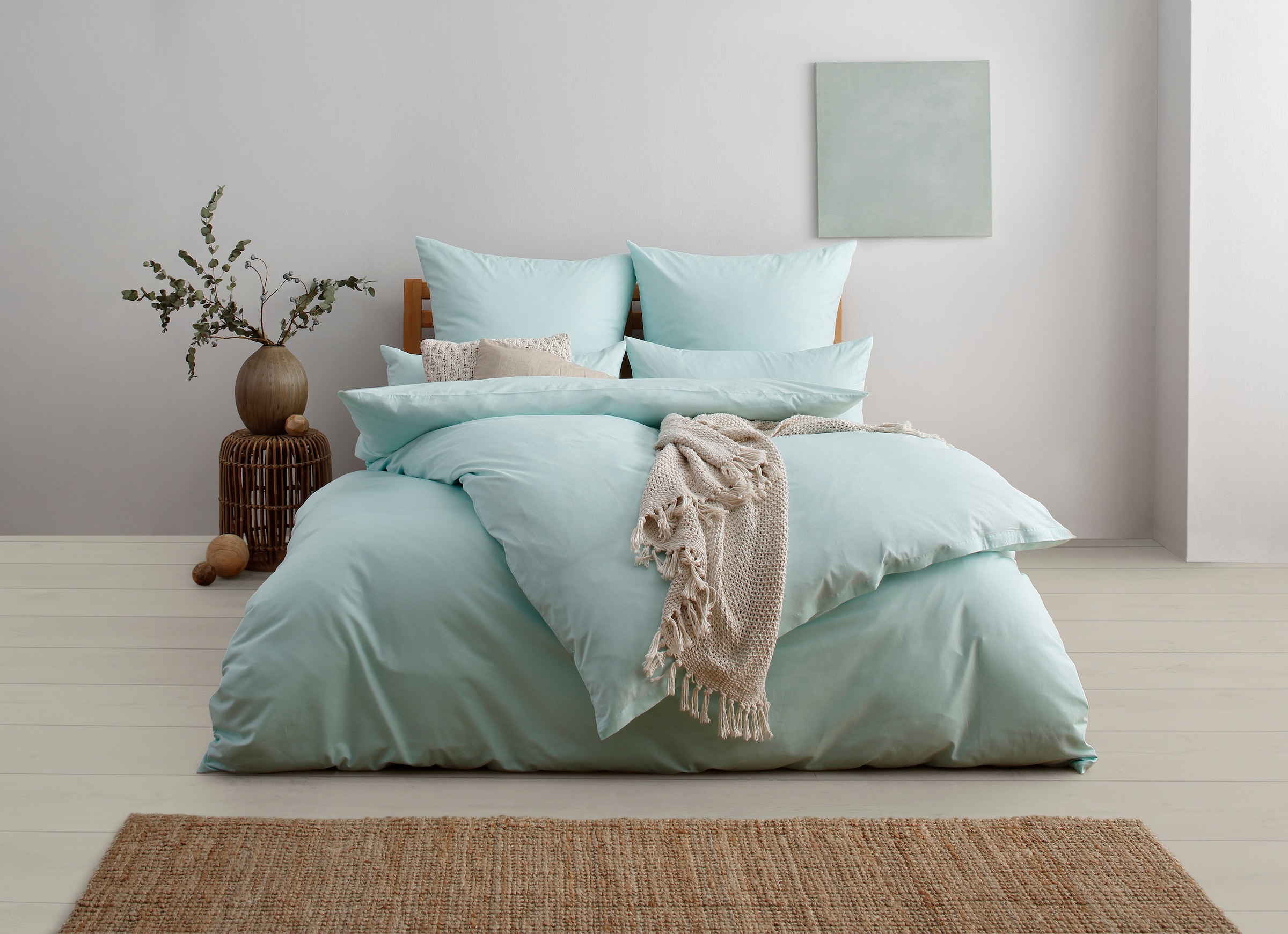 OTTO products Bettwäsche »Neele, GOTS zertifizierte Bettwäsche, in der Qualität Renforcé, atmungsaktiv, Flächengewicht 115 g/m², hergestellt aus 100% Bio-Baumwolle, Bett- und Kopfkissenbezug mit Reißverschluss, in uni Design«, (2 tlg.)