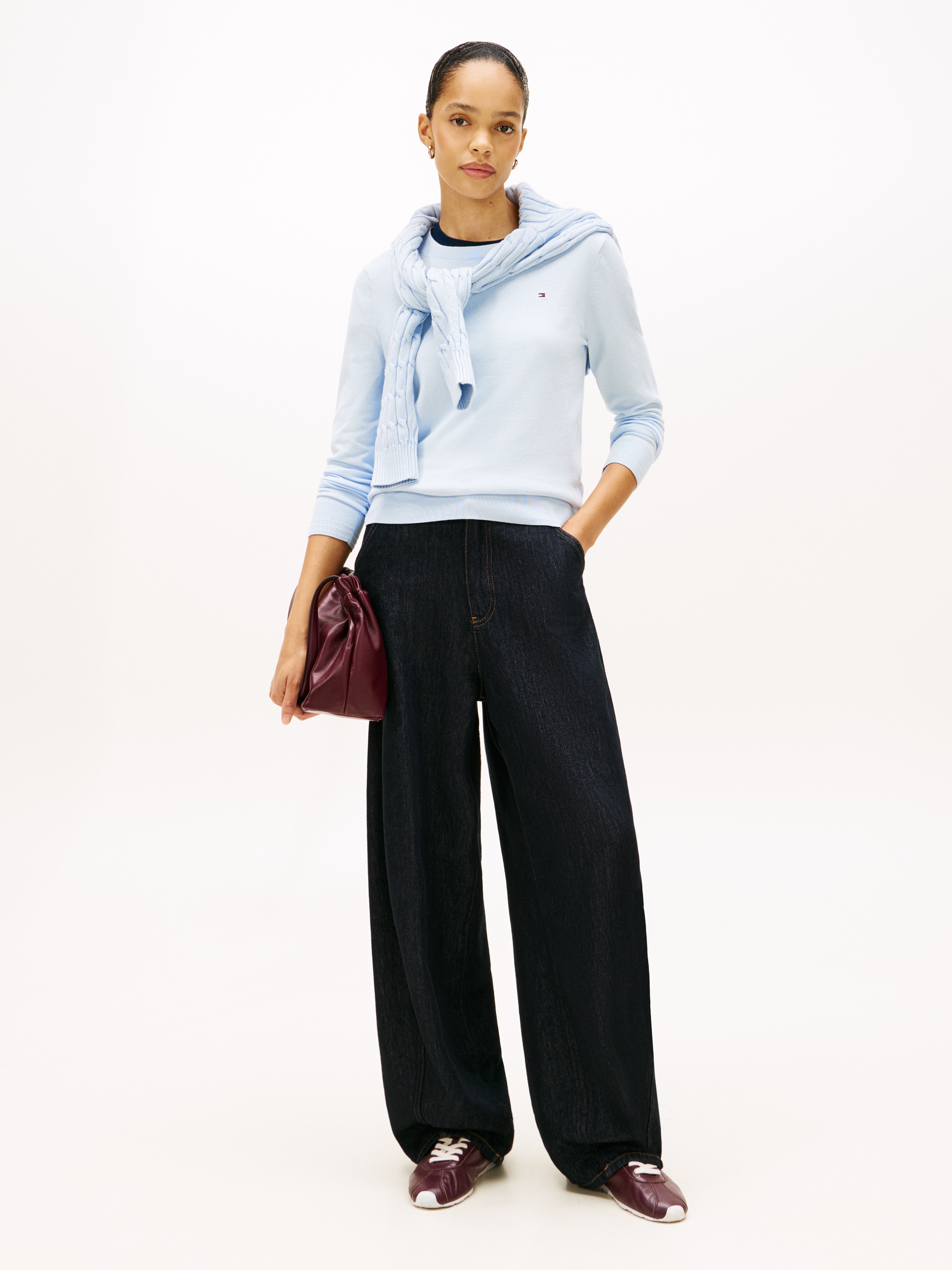 Tommy Hilfiger Rundhalspullover »CO JERSEY STITCH LS C-NK SWT« mit Logostickerei