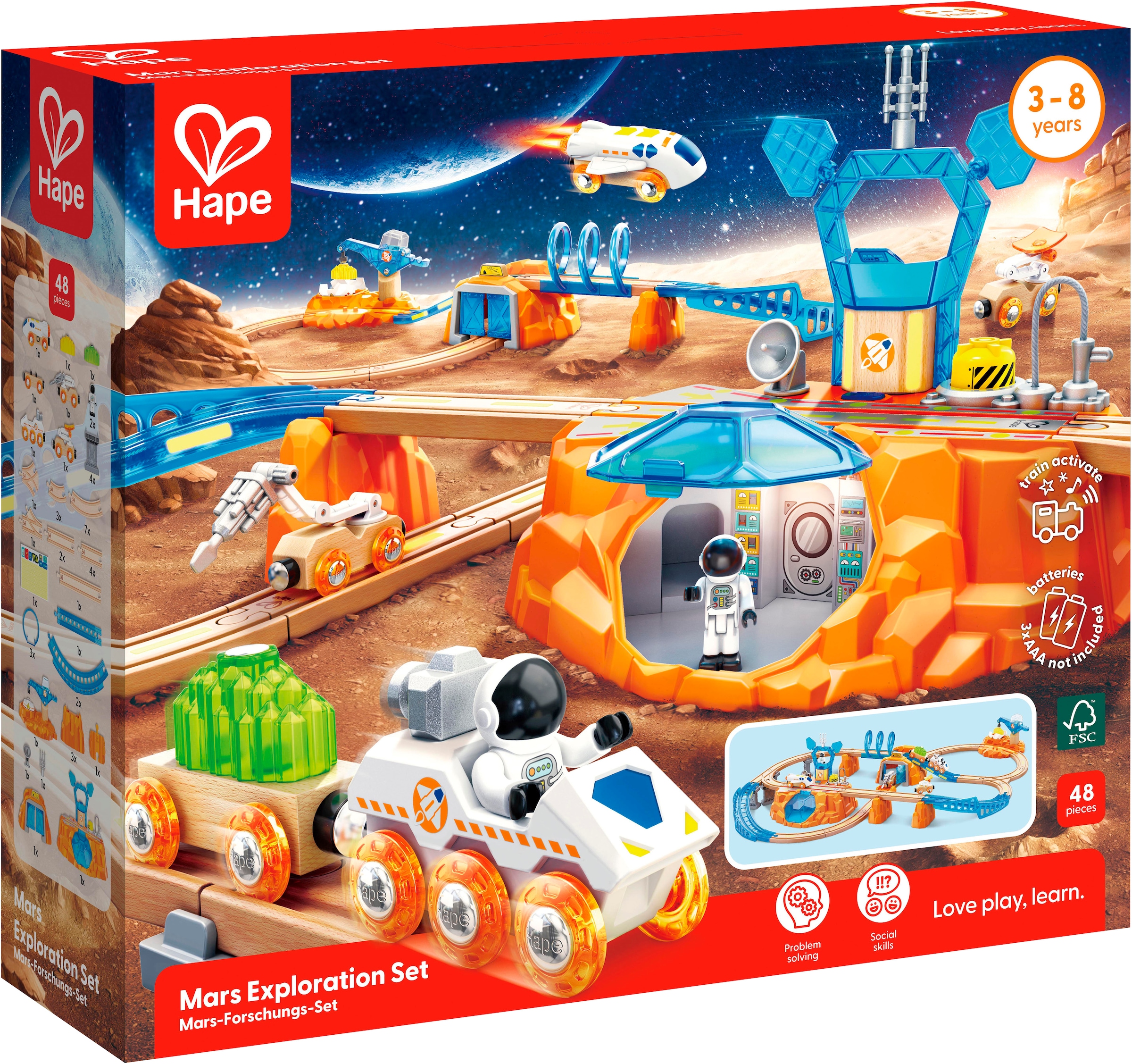 Hape Spielzeug-Eisenbahn »Zugset - Mars-Erkundung«, (48 tlg.), mit Licht und Sound