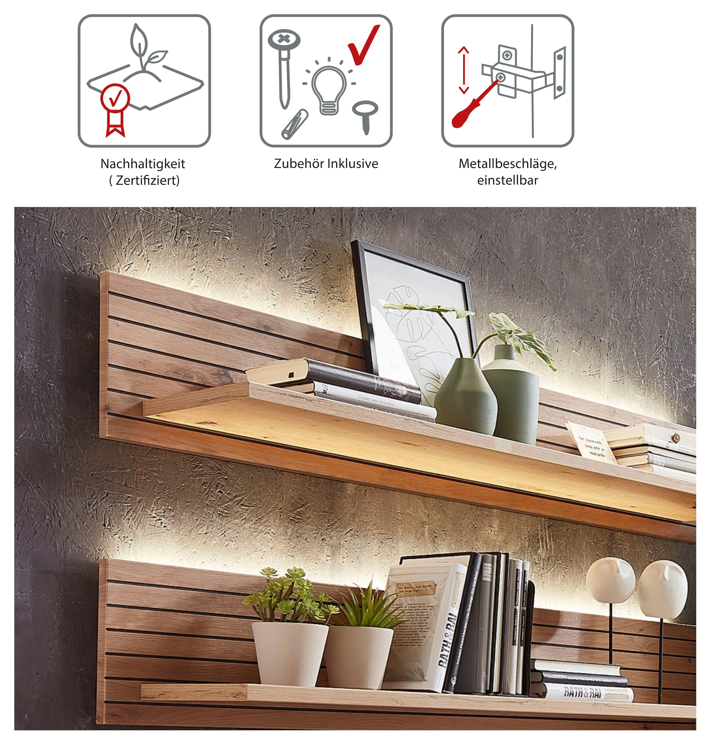 Innostyle Wandboard »Core, Wandbord Maße B/H/T 120x22x23 cm« 1 Stk. tlg. Wandbord mit 1 Boden inkl. LED Beleuchtung