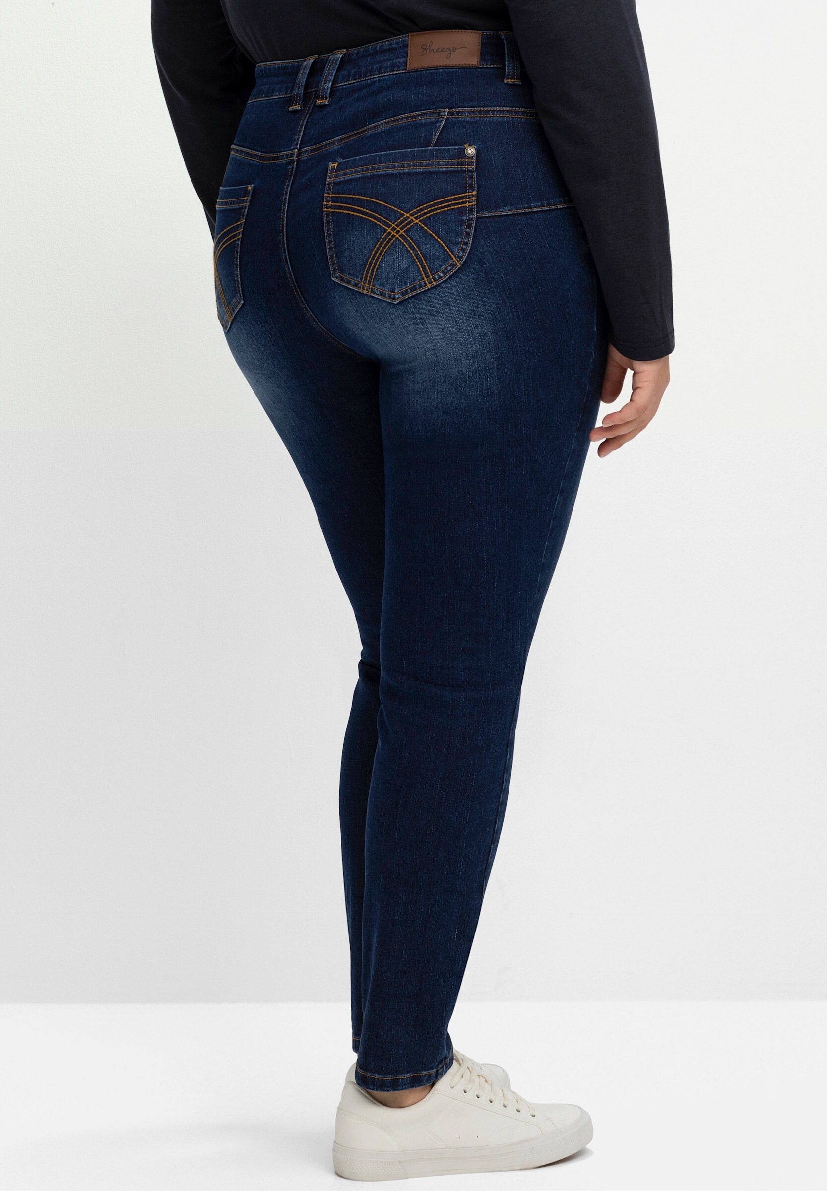 Sheego 5-Pocket-Jeans »Stretch-Jeans Skinny Jeans mit bequemer Taille« für sehr schmale Beine und mehr Bauch