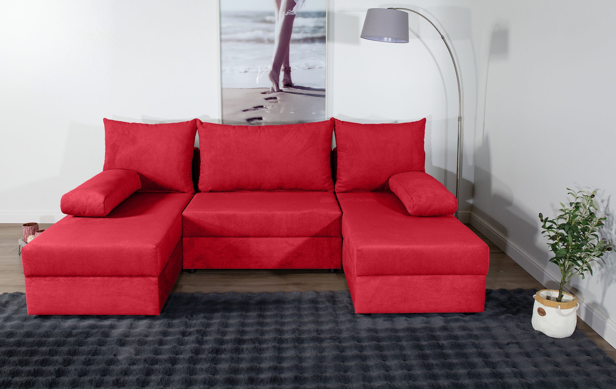 COLLECTION AB Wohnlandschaft »Pico U-Form, Breite 220, mit Schlaffunktion, Bettkasten & Zierkissen«, Wohnlandschaft,2 X Ottomane,Polyätherschaum Polsterung