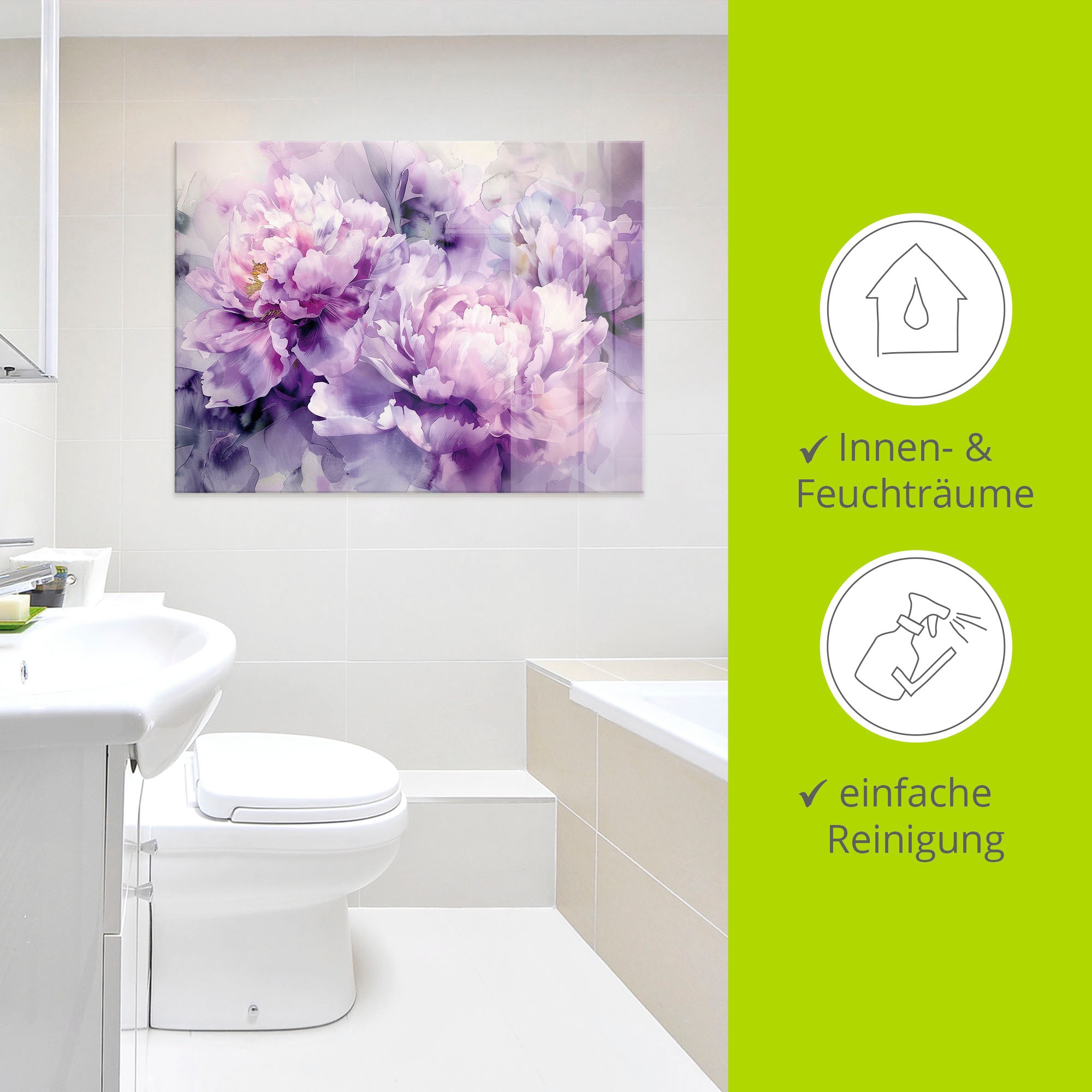 Artland Glasbild »Lila Farbene Pfingstrosen Aquarell« Blumenbilder 1 Stk. tlg. in verschiedenen Größen