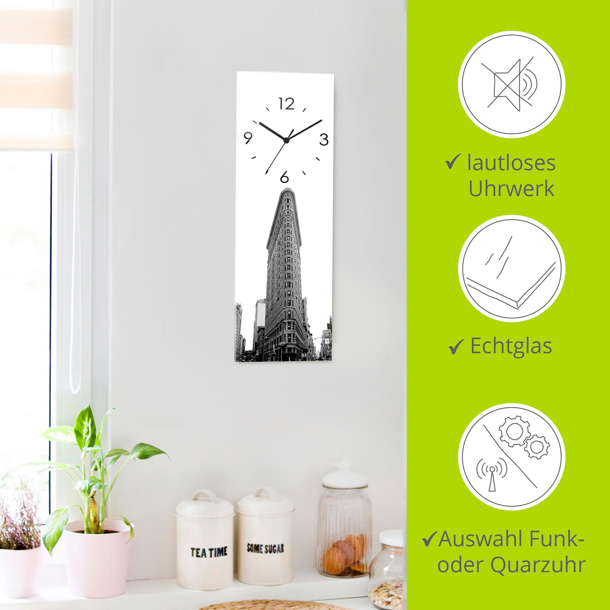 Artland Wanduhr »Flatiron Building New York«, wahlweise mit Quarz- oder Funkuhrwerk, lautlos ohne Tickgeräusche