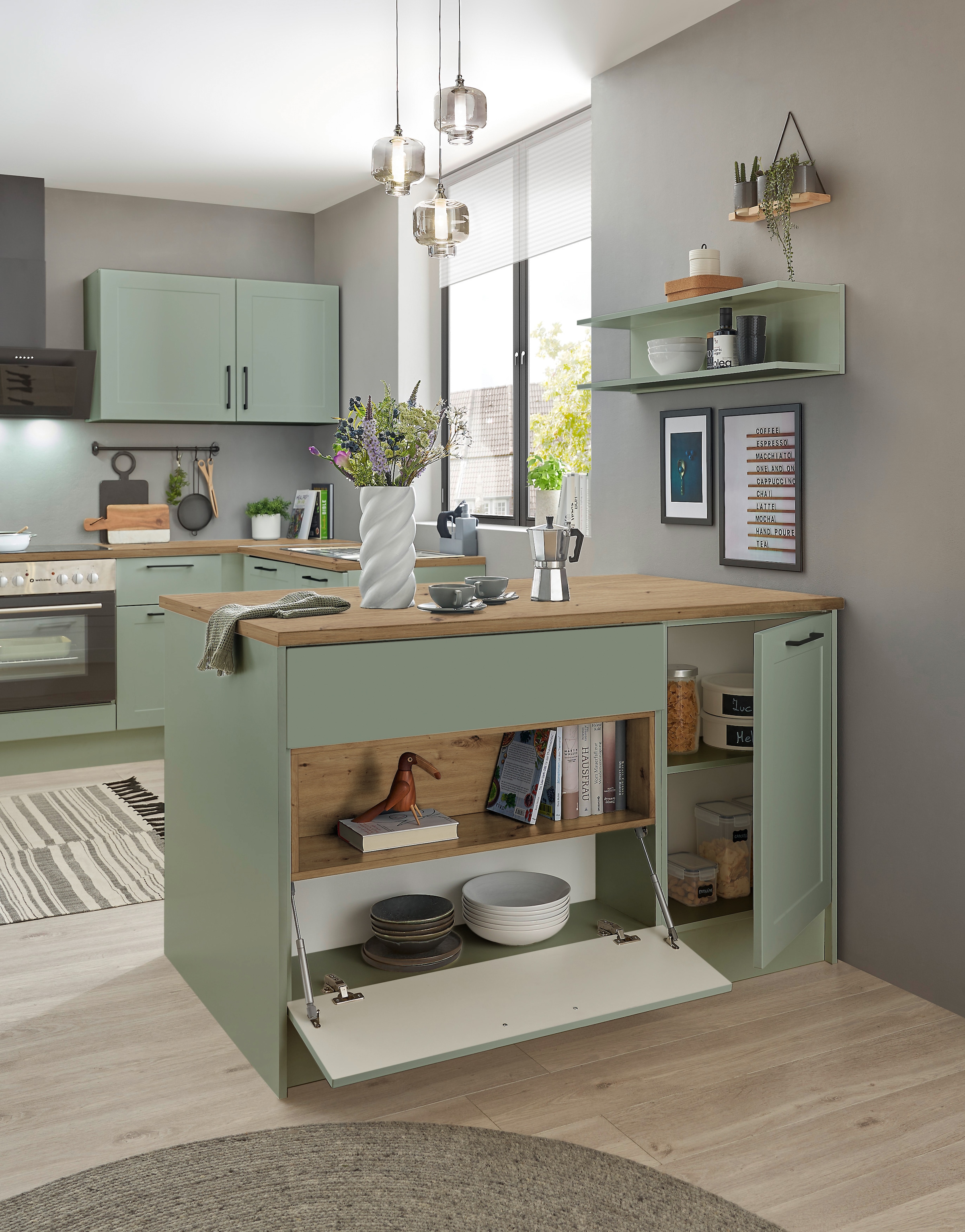 BASIC by Balculina Kücheninsel »Marsi«, Breite 145 cm, Türen und Schubkästen Sofclose, beidseitig nutzbar