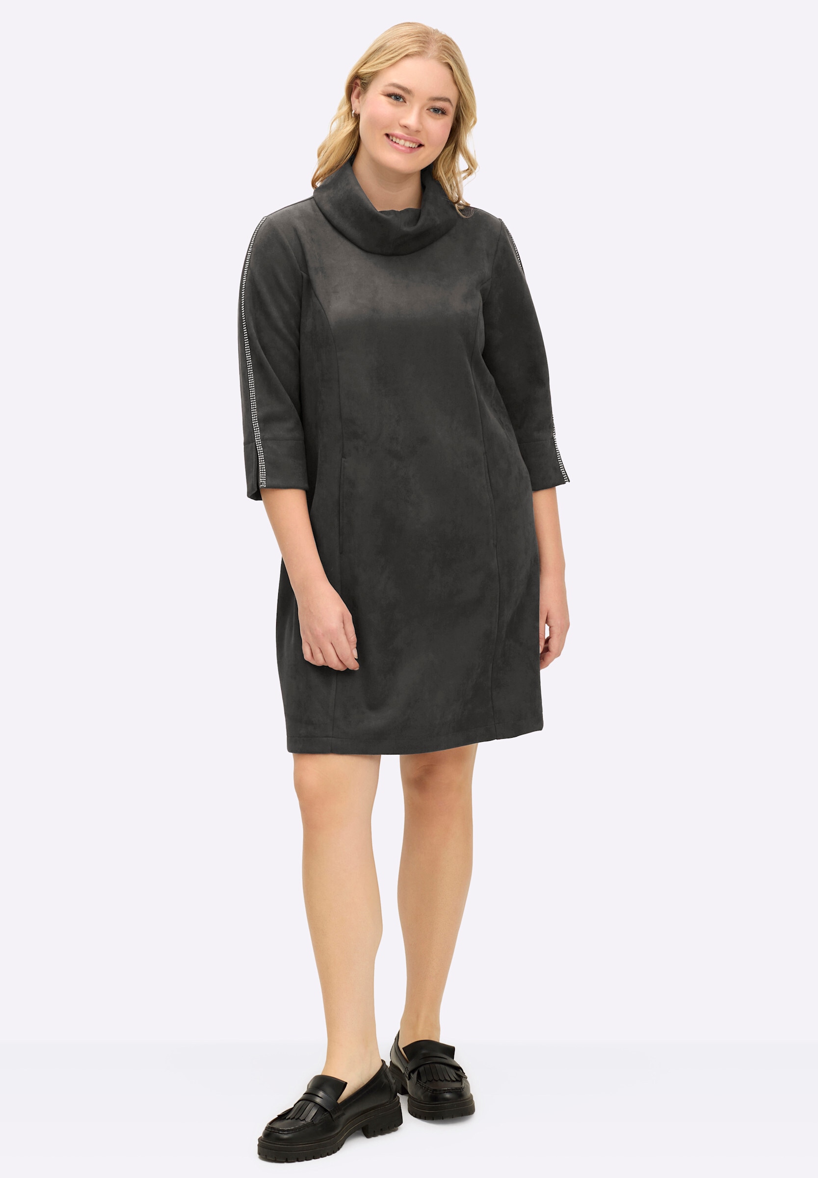 Sheego Jerseykleid »Velours-Kleid A-Linien-Kleid in Veloursleder-Optik«