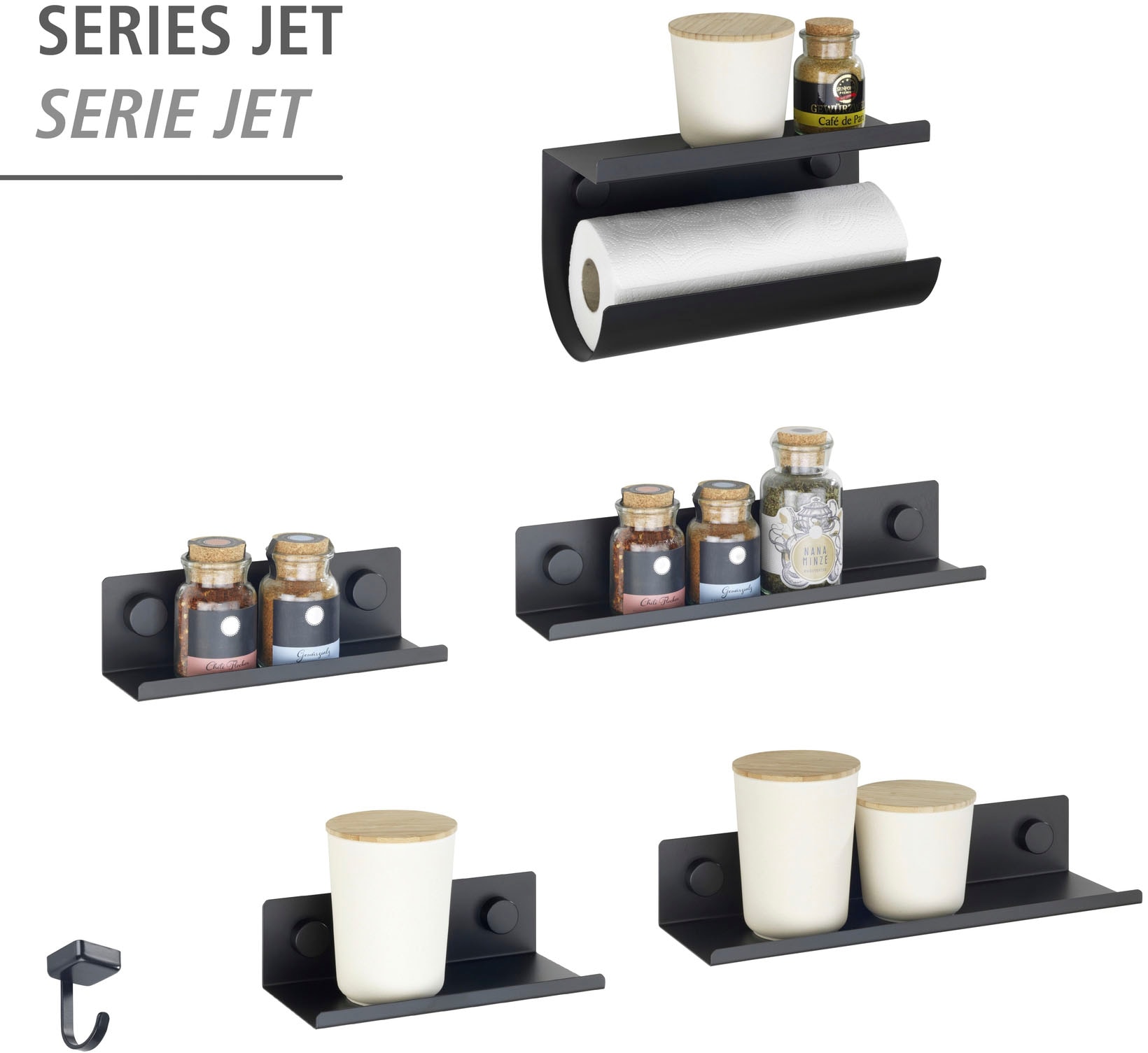 WENKO Gewürzregal »Modell Jet M«, Küchenregal für die Wand, Industrial Style, pulverbeschichtetes Metall