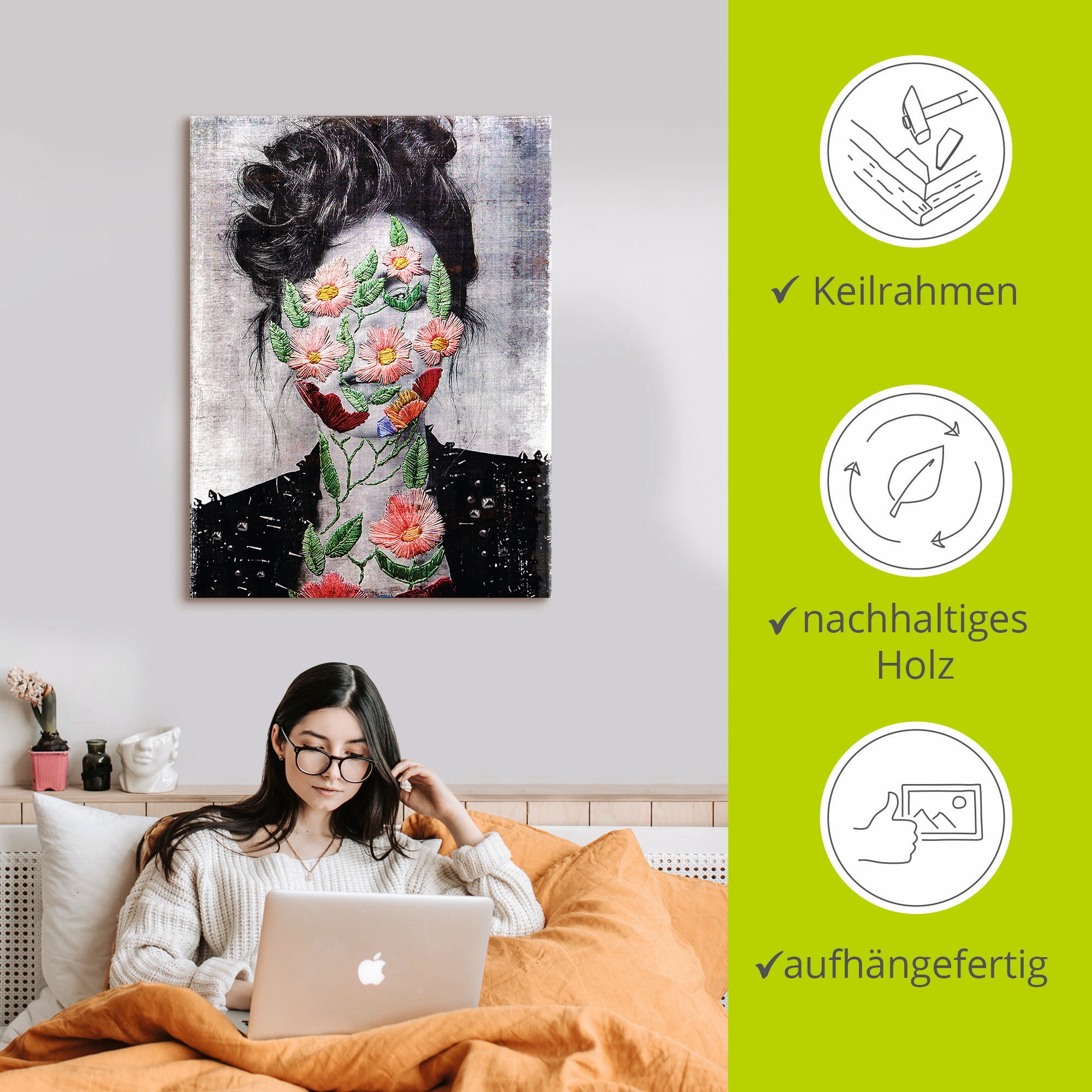 Artland Leinwandbild »Flower Face«, Portrait, (1 St.), auf Keilrahmen gespannt