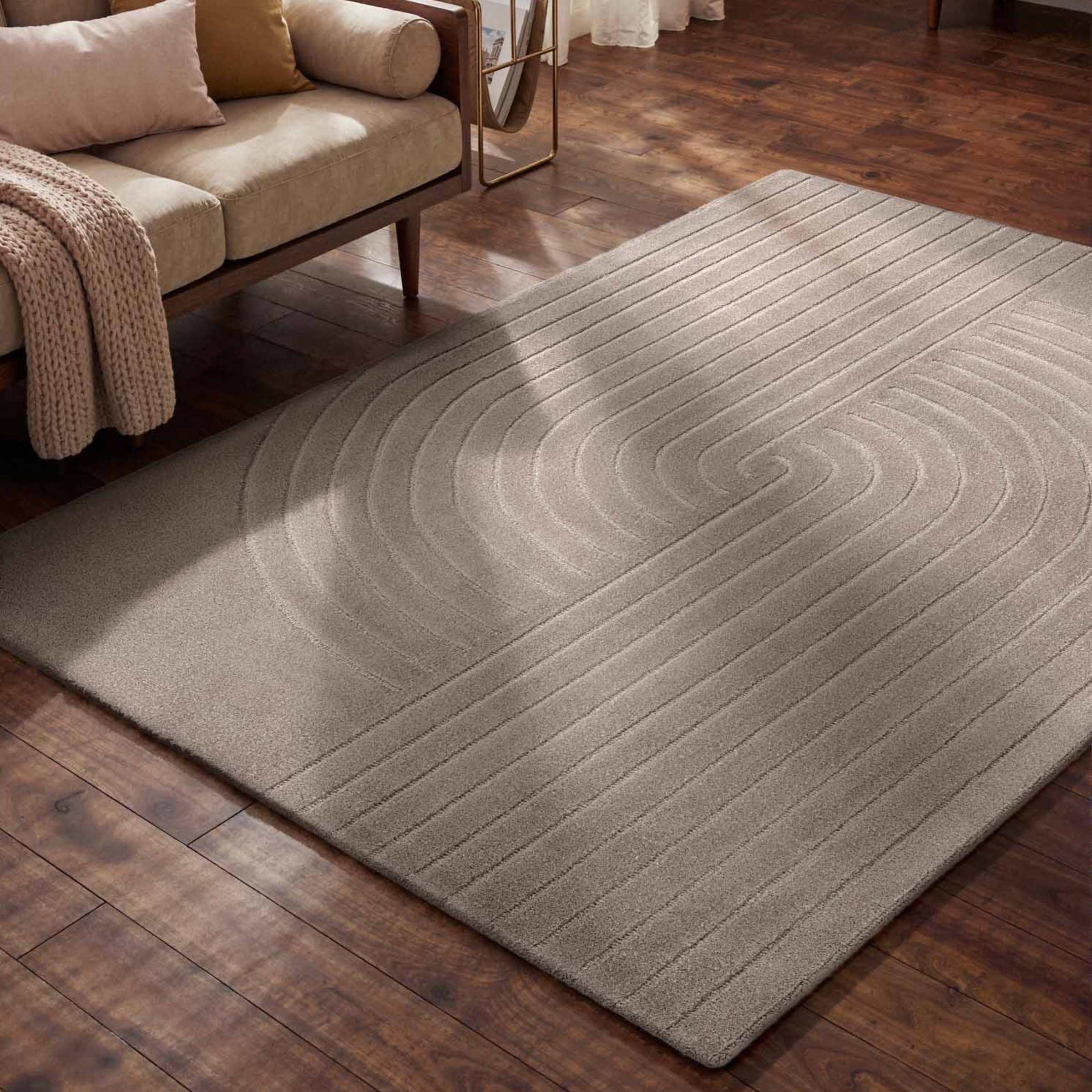 vikosa Wollteppich »Arcura« rechteckig 15 mm Höhe Wolle Handgemacht, Hoch-Tief-Effekt, Geometrisches Linien Wellendesign