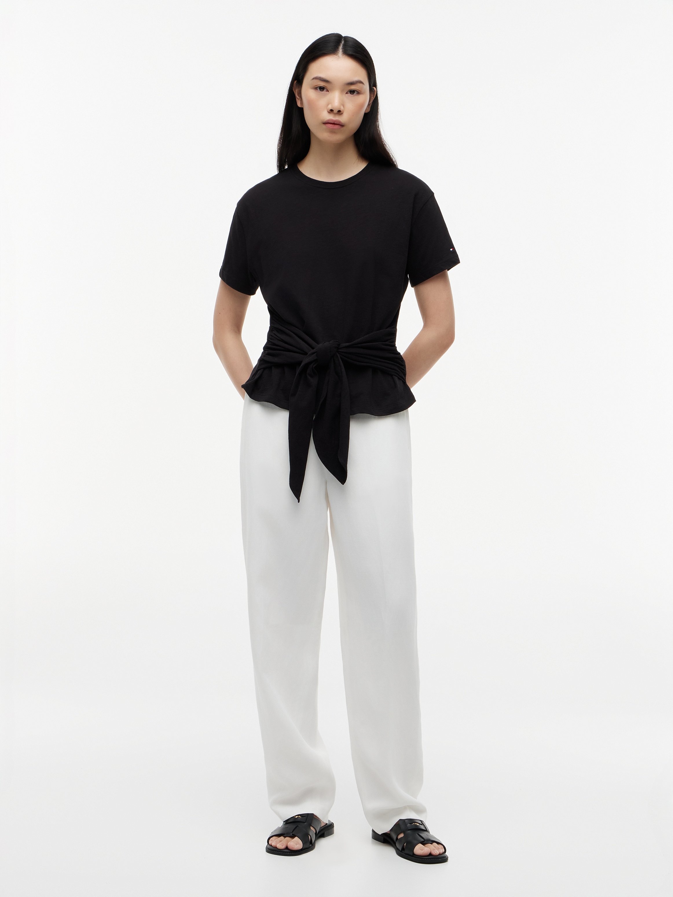 Tommy Hilfiger Kurzarmshirt »CO SLUB KNOT SS TEE« mit Bindegürtel in der Taille
