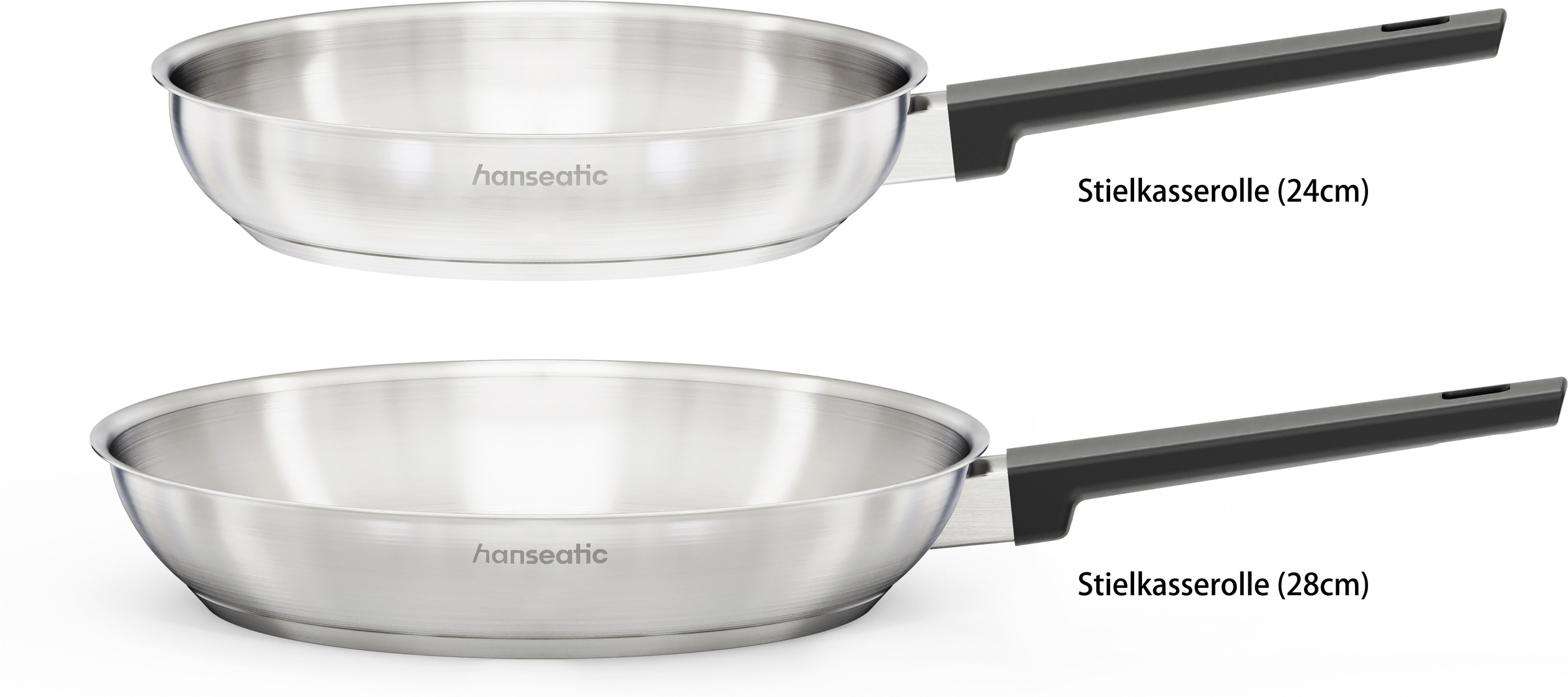 Hanseatic Pfannen-Set »SMART« Edelstahl 18/10 Set, 1x Pfanne Ø 24 cm und 28 cm, 2 tlg. ohne Beschichtung, energiesparend, für alle Herdarten, inkl. Induktion