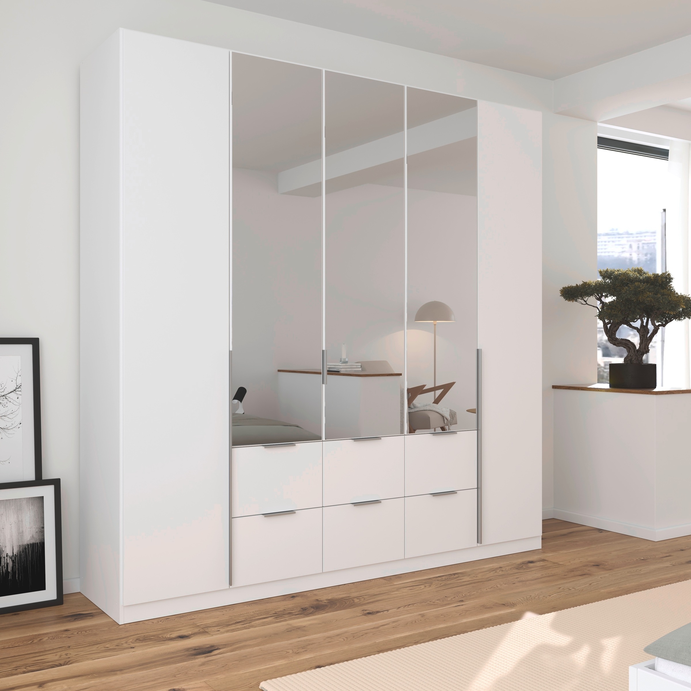 rauch Drehtürenschrank »Kleiderschrank Schrank Garderobe AGORDO mit Dekor- oder Hochglanzfront«, (in zwei Griff-Farben mit Dekor- oder Hochglanzfront), mit Außenschubkästen, in 6 Breiten und 2 Höhen MADE IN GERMANY