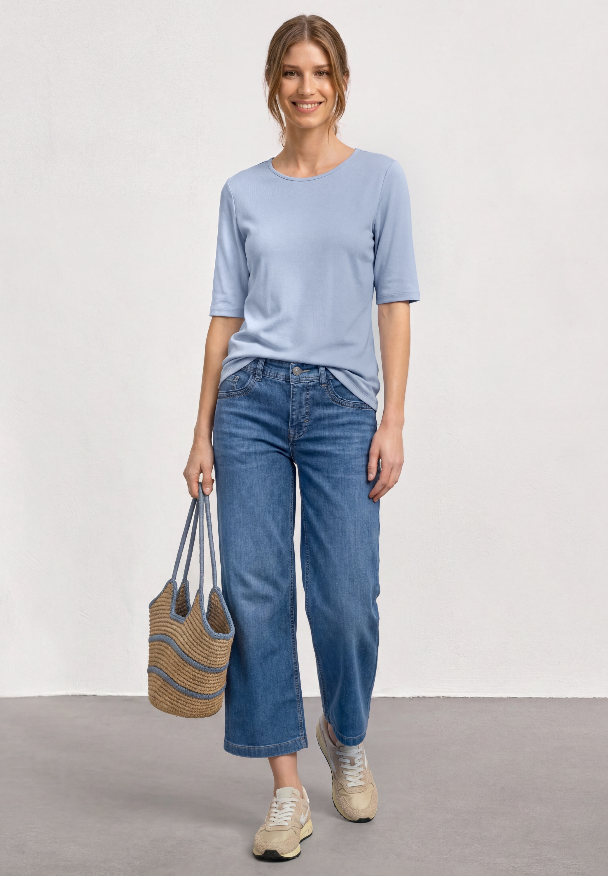 STREET ONE Kurzarmshirt Sommershirt mit Rundhals - Unifarbe