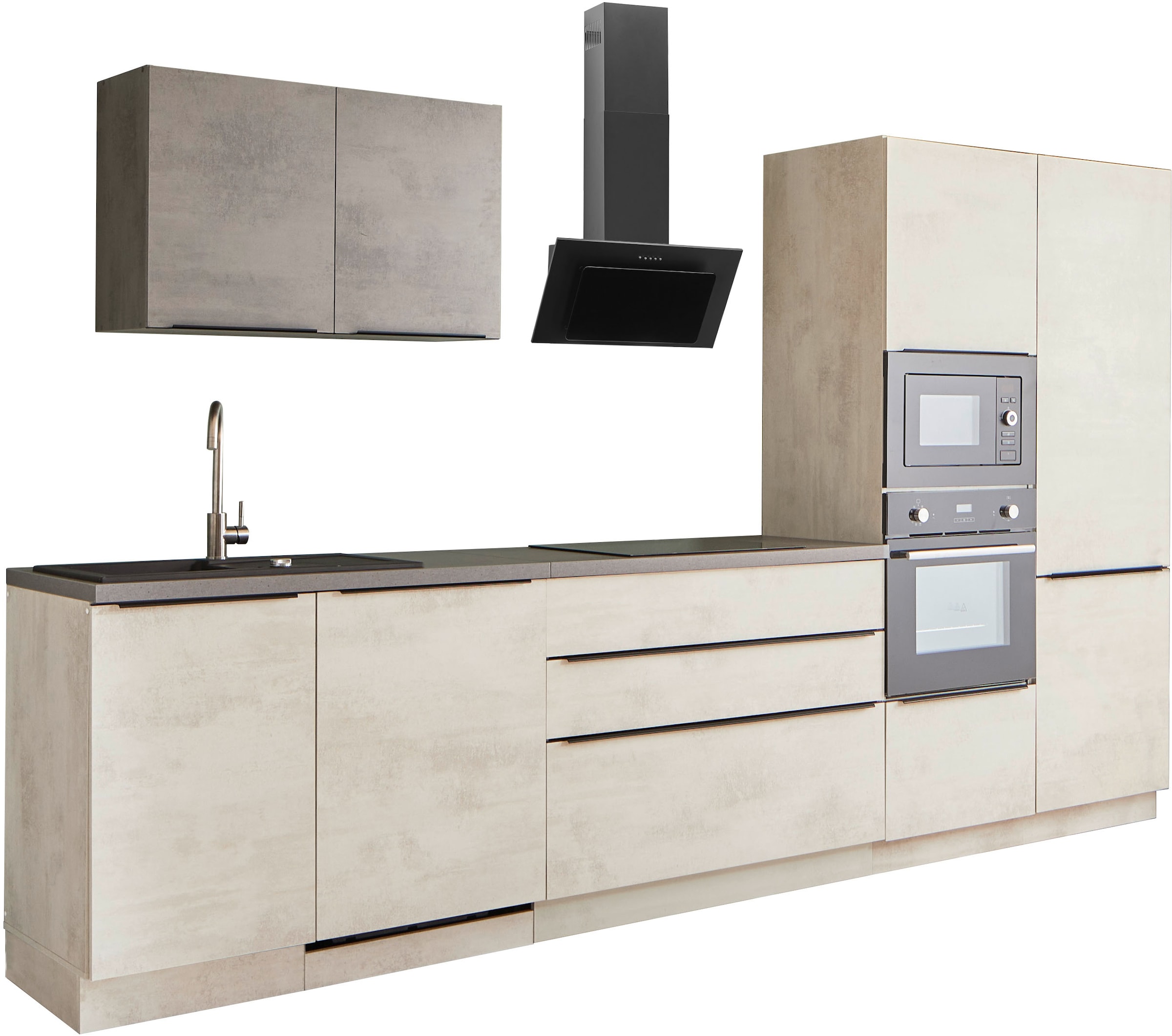 BASIC by Balculina Küchenzeile »Sanibel, Küche BxTxH 340x60x210 cm«, Breite 340cm, mit E-Geräten, Softclose für Türen und Schubkästen