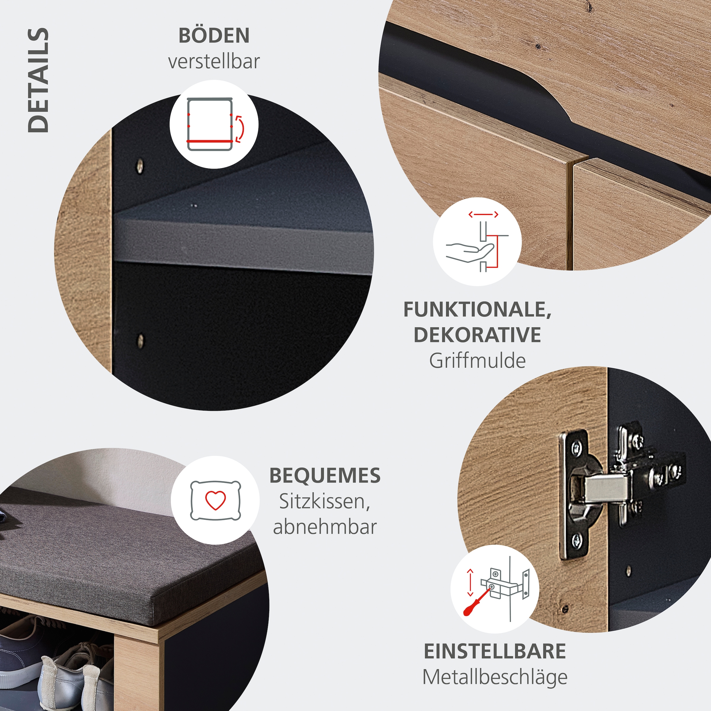 OTTO home Garderoben-Set »Bergen Garderobenset, 245/192/38 (B/H/T cm)« 5 Stk. tlg.