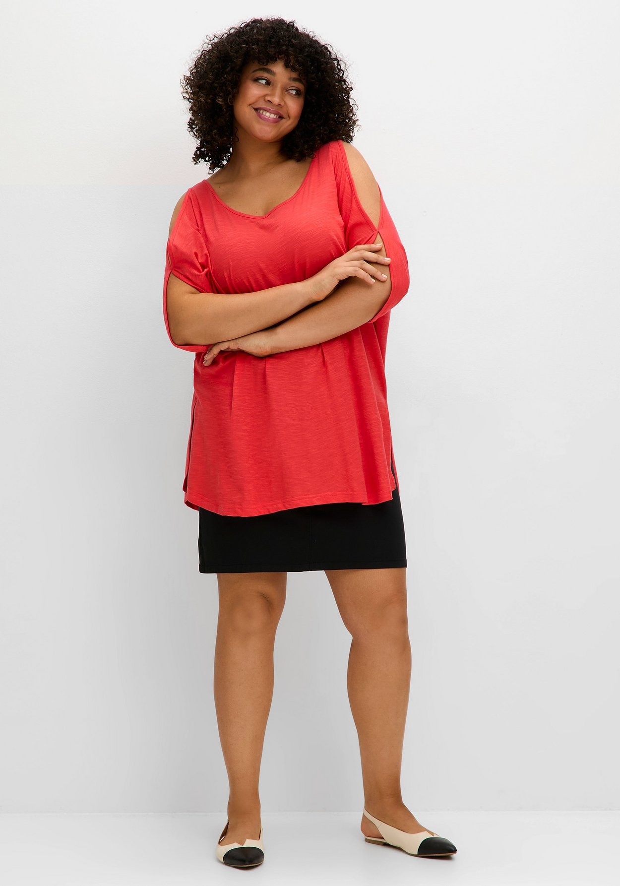Sheego Longshirt »Shirt mit geschlitzten Fledermausärmeln«