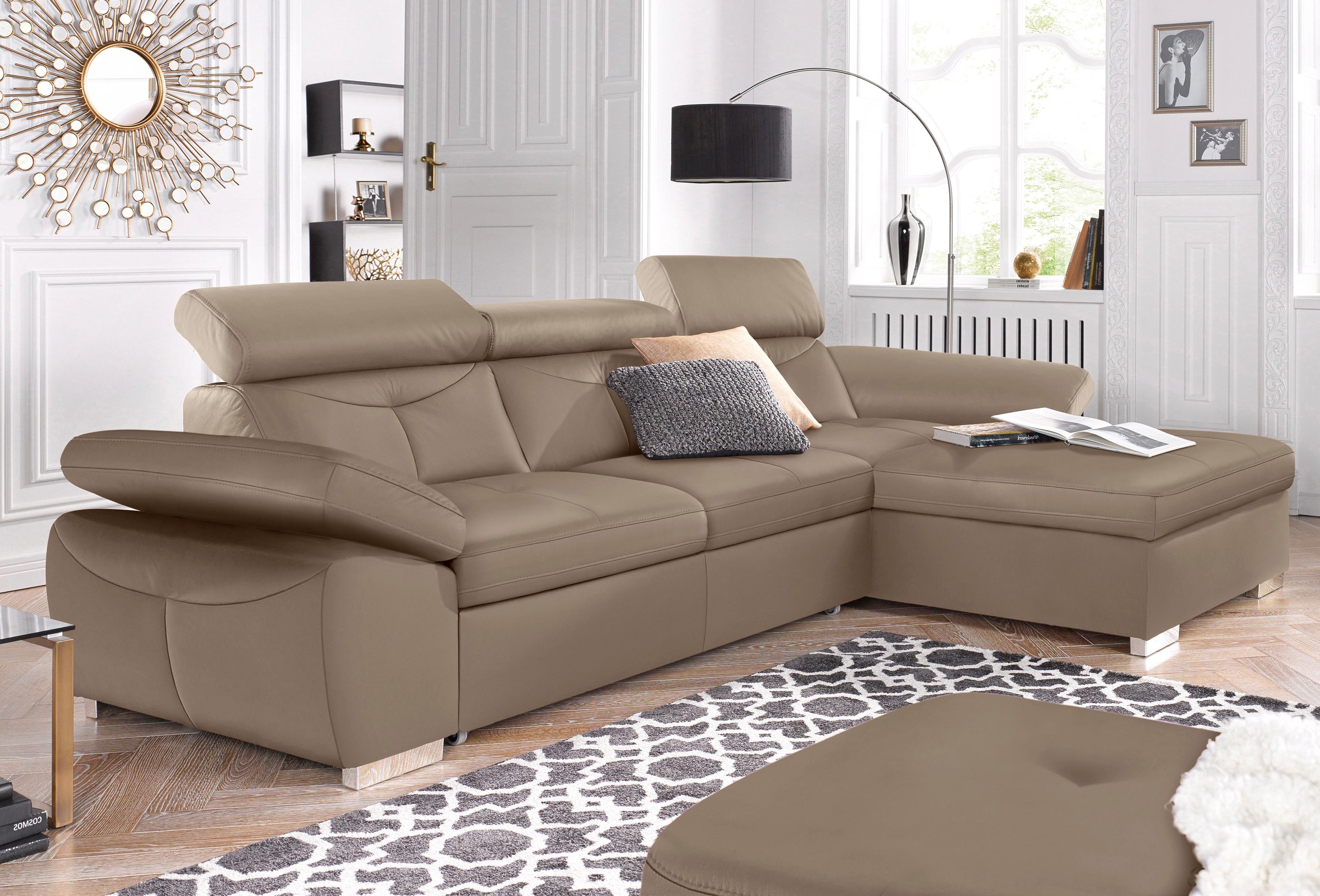 exxpo - sofa fashion Ecksofa »Spring, super bequem, mit Armteil- und Kopfteilfunktion«, L-Form, wahlweise mit Bettfunktion und Bettkasten