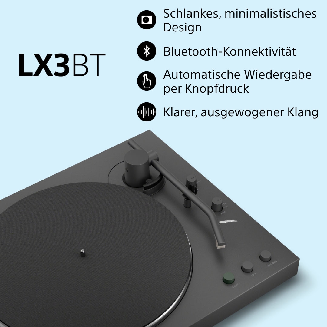 Sony Plattenspieler »PS-LX3BT + Field 3« Vollautomatik, Hi Res Wi, Riemenantrieb, Phono Vorv., Staubschutz