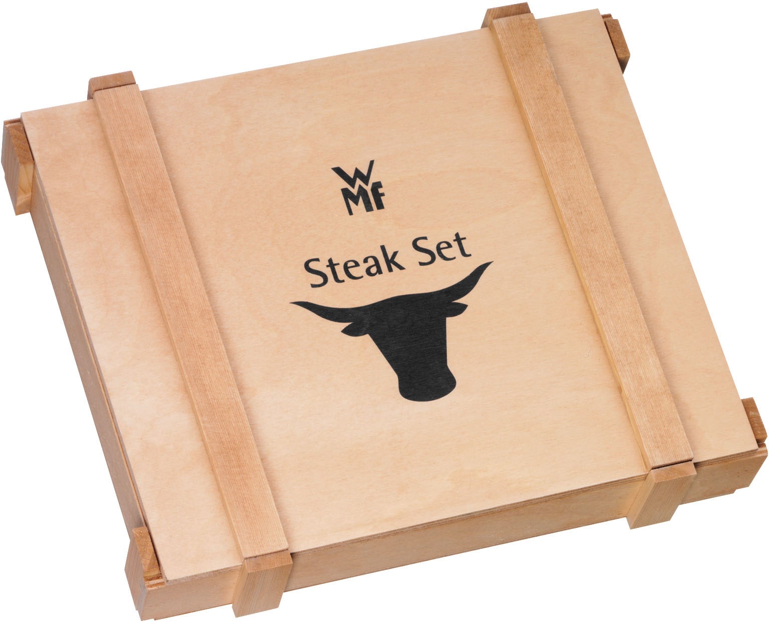 WMF Steakbesteck »inklusive Holzkiste, Monobloc, Wellenschliff, auch als Pizzabesteck« spülmaschinengeeignet, formstabil, hygienisch und säurefest