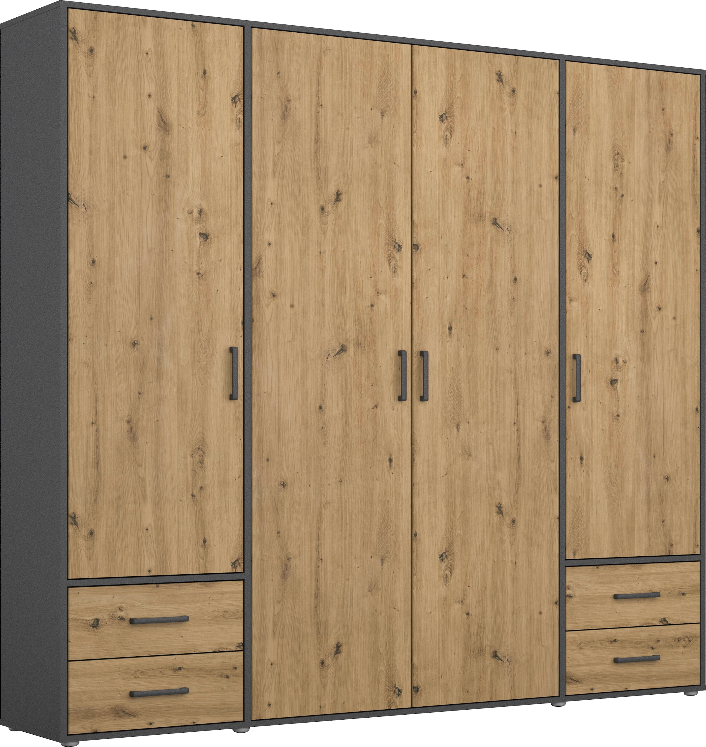 rauch Drehtürenschrank »Kleiderschrank Schrank Garderobe Wäscheschrank VOYAGER«, (in 3 verschiedenen Ausstattungen BASIC/CLASSIC/PREMIUM), moderne Griffe in Graumetallic mit Außenschubkästen MADE IN GERMANY