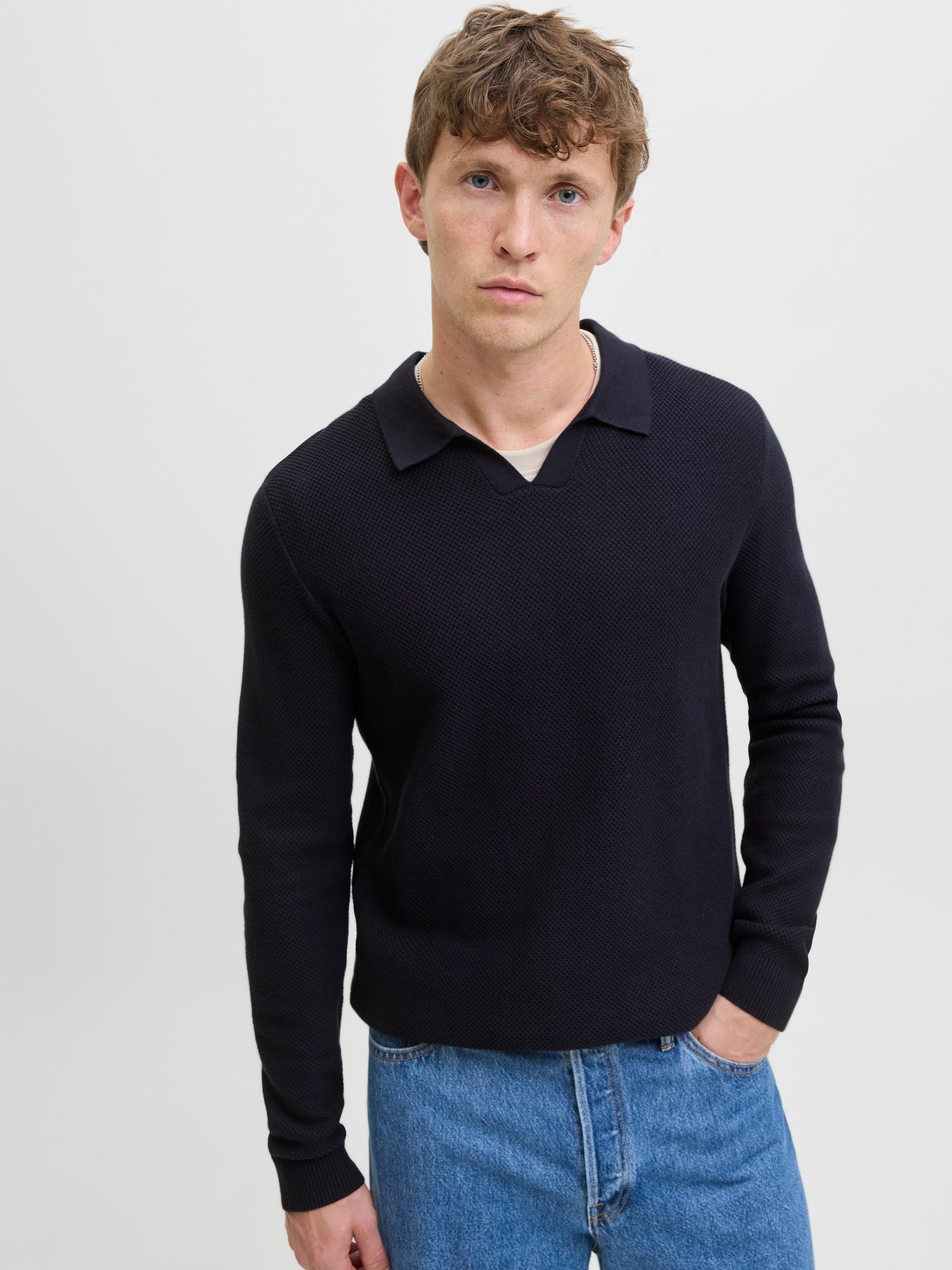 Jack & Jones Polokragenpullover »JPRBLAEASTON KNIT SPLIT NECK LS SN«