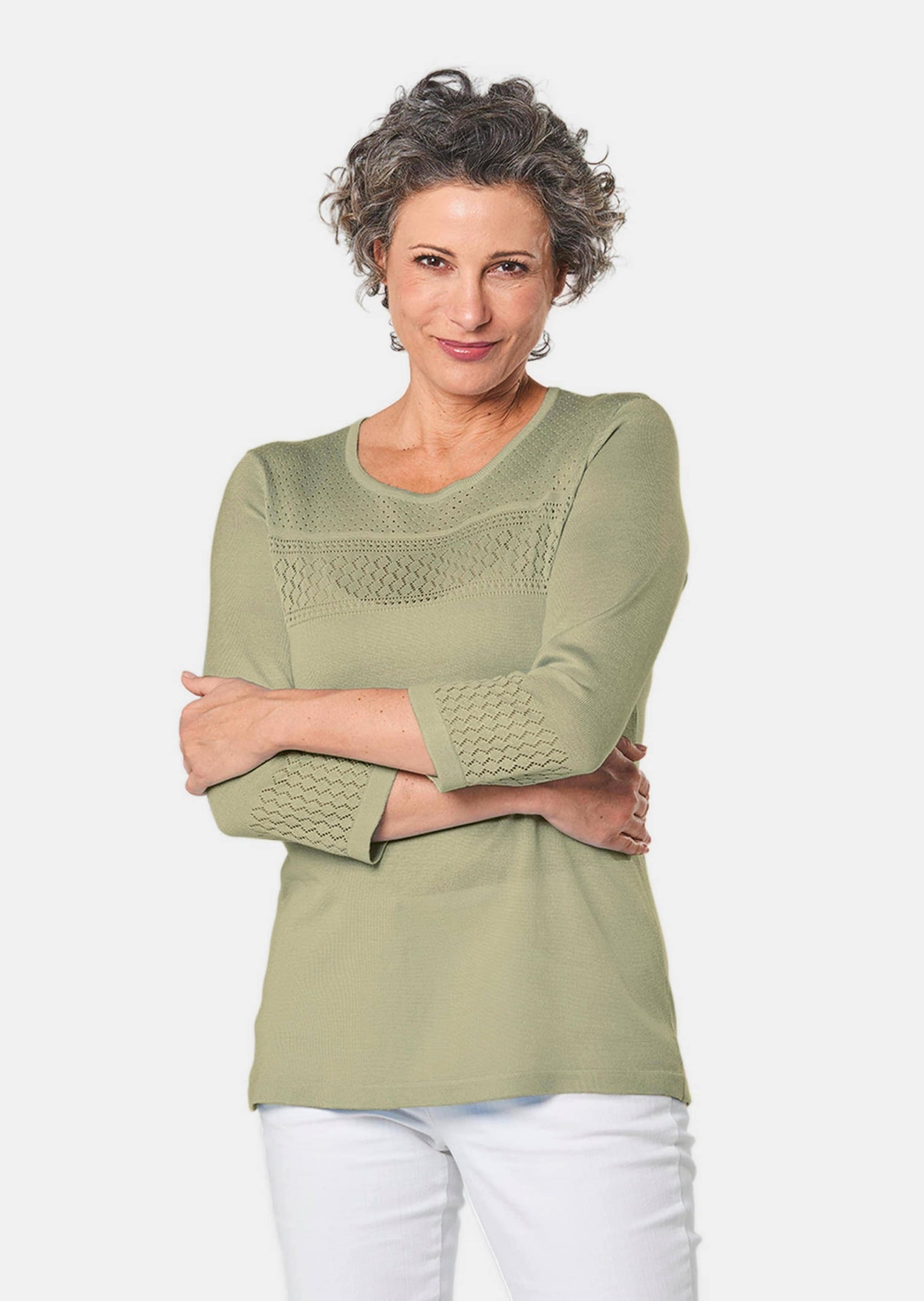 GOLDNER Rundhalspullover »Pullover mit schönem Ajourmuster«