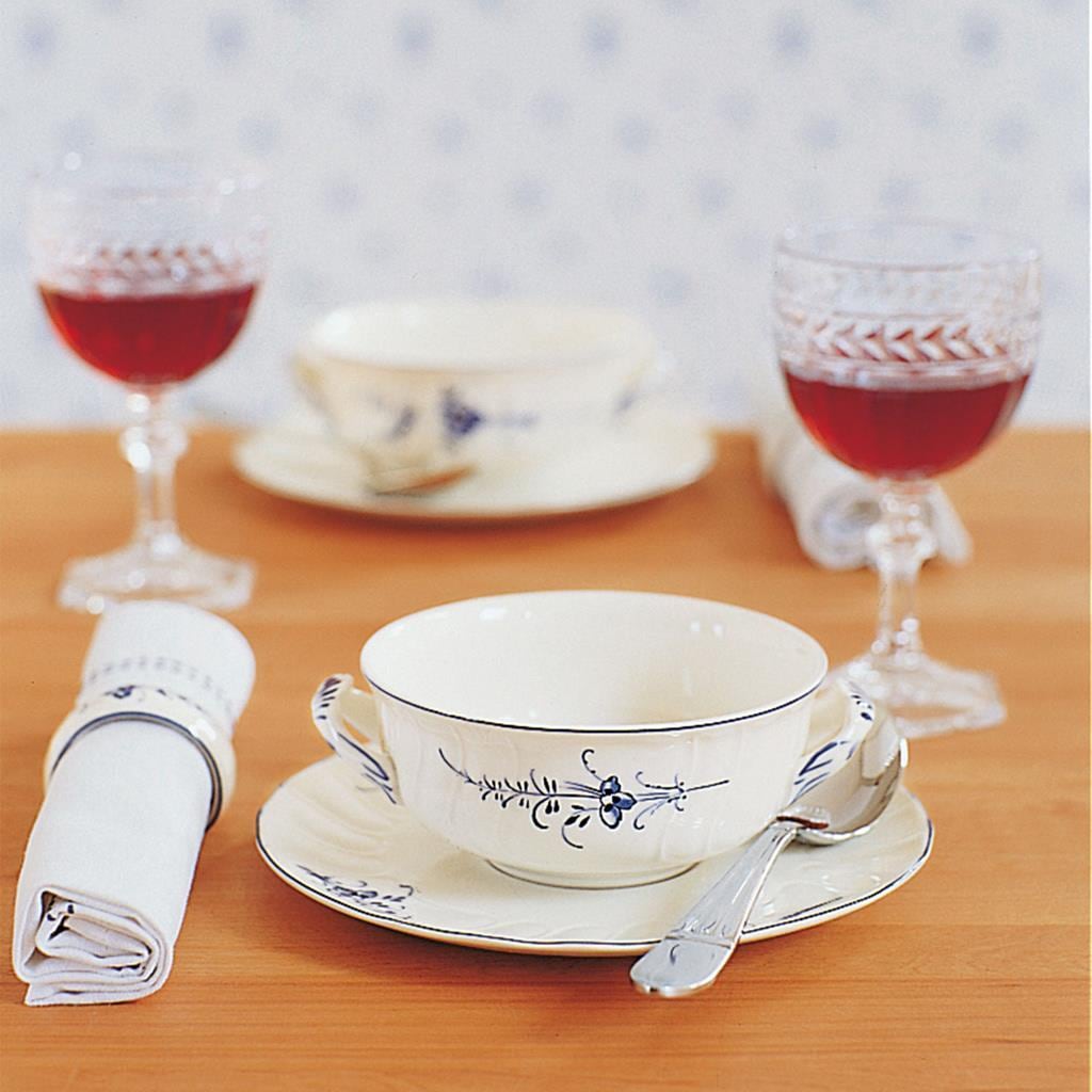 Villeroy & Boch Tasse »Suppentasse mit Untertasse Vieux Luxembourg 260 ml weiß-blau« Spülmaschinengeeignet, Mikrowellengeeignet