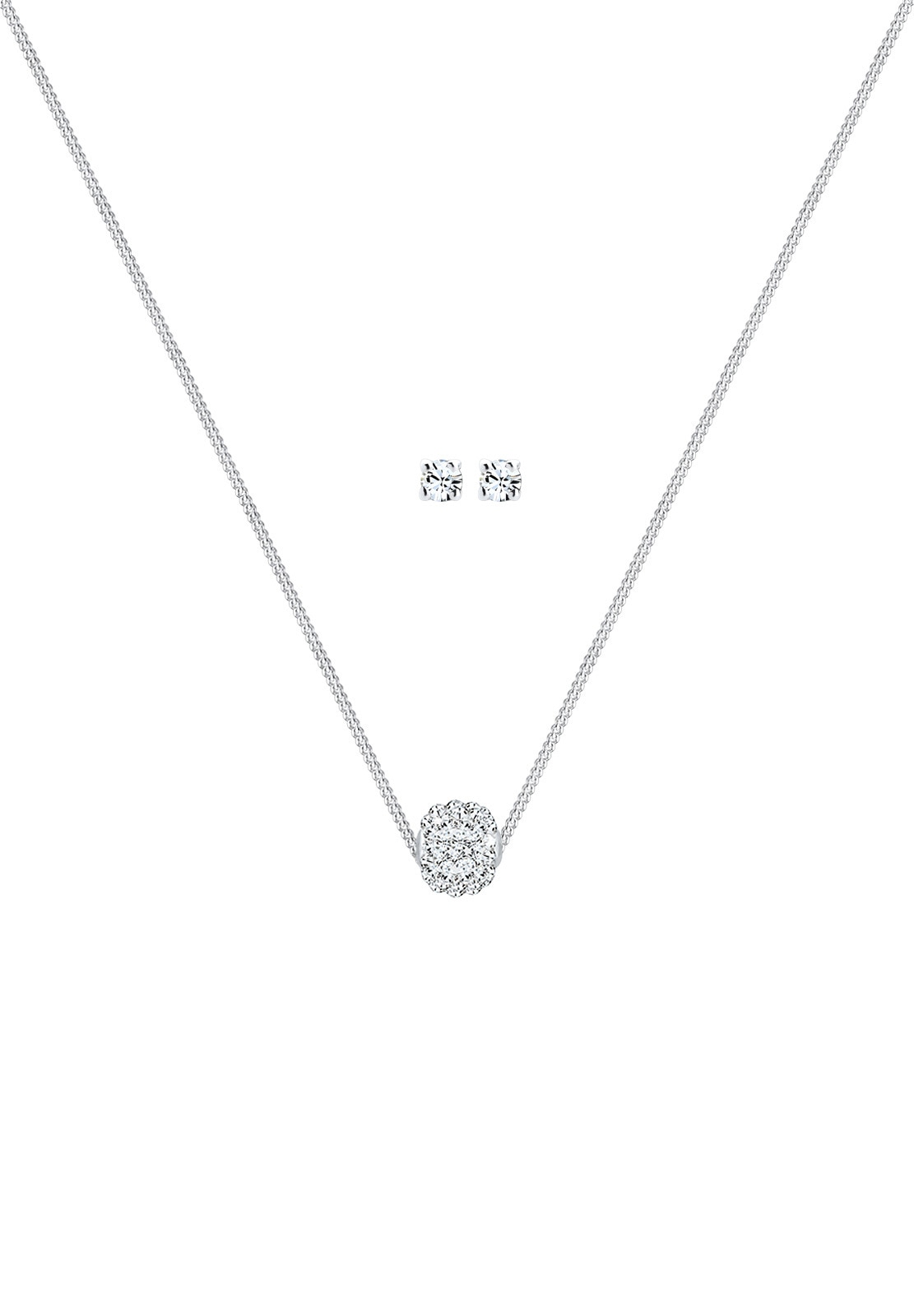 Elli Ohrring und Ketten Set »Schmuckset Glas Kristalle Weiß 925 Sterling Silber«
