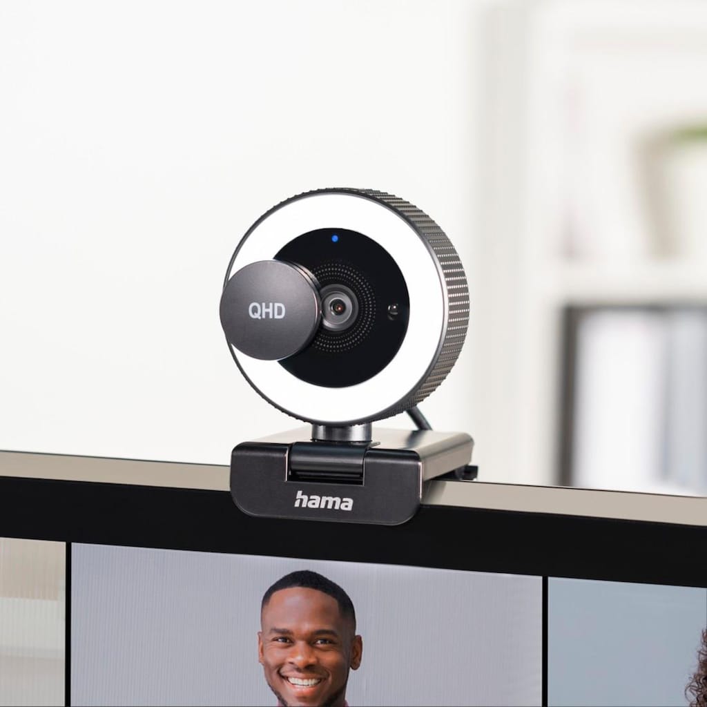 Hama Webcam »Webcam mit Mikrofon, QHD, Licht (PC-Kamera USB, 2560p, Fernbedienung)«, QHD