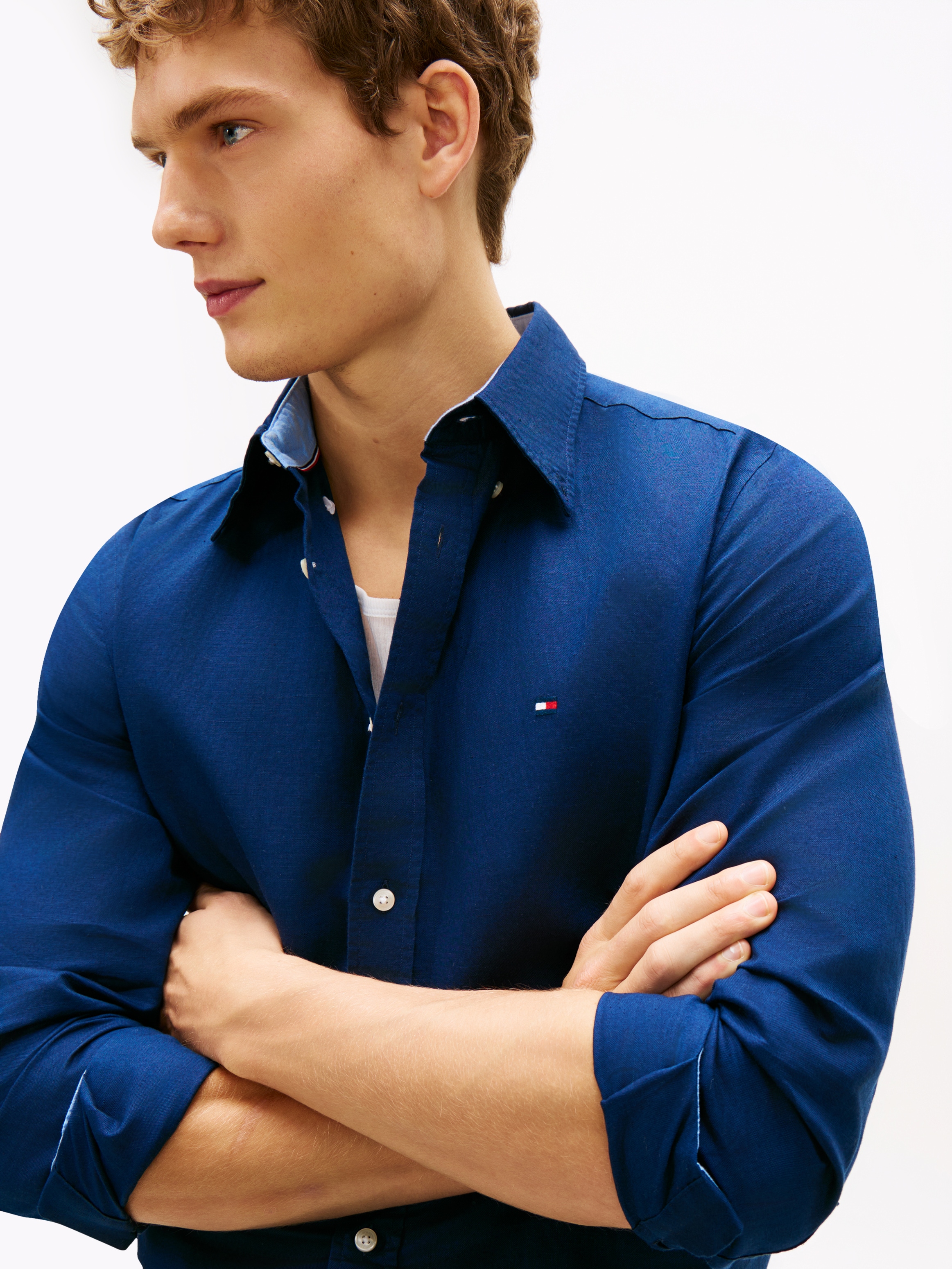 Tommy Hilfiger Langarmhemd »LINEN BLEND SOLID BTD« regular fit, Button-down-Kragen