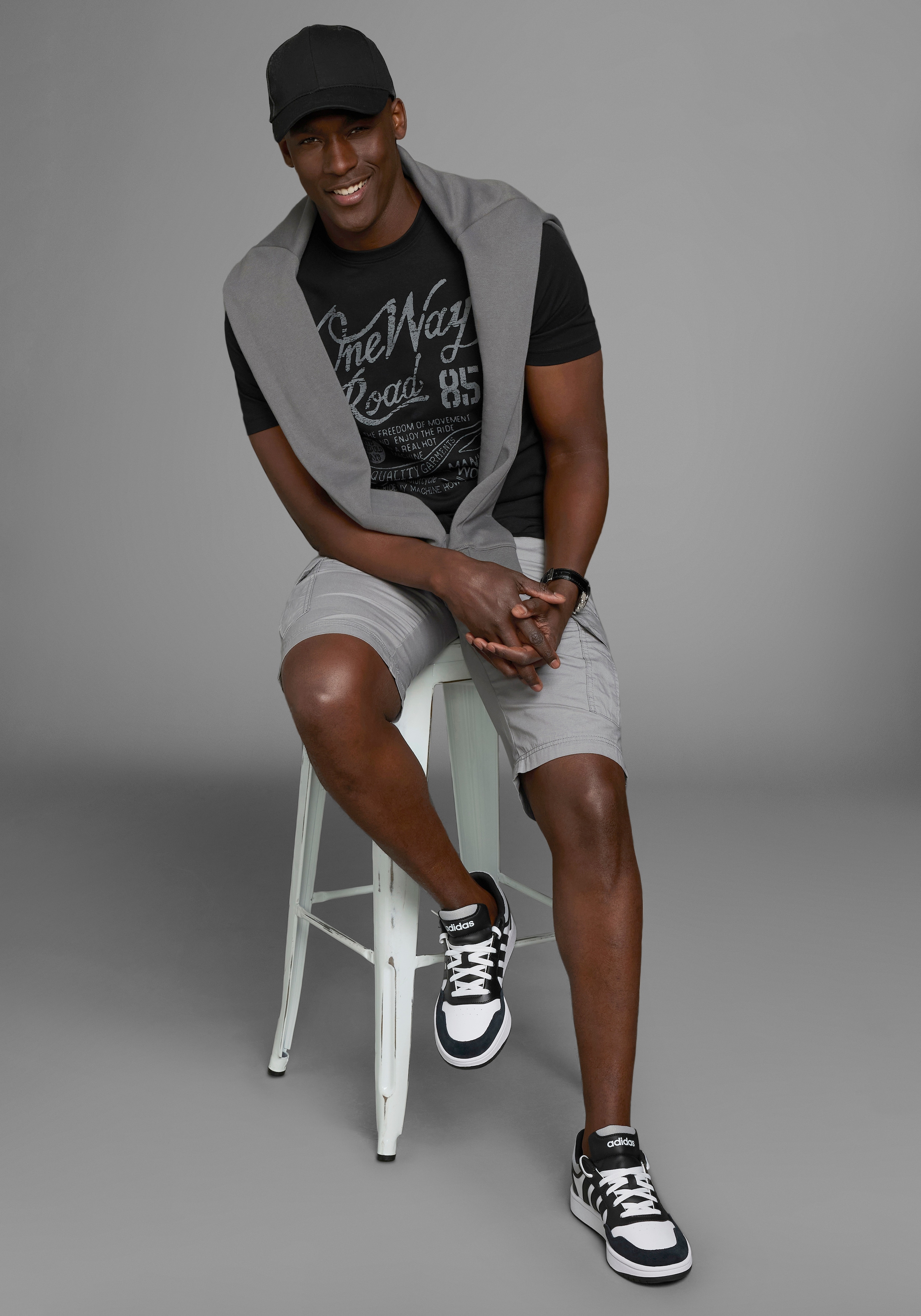 Man's World T-Shirt, Kurzarm, Regular Fit, mit Print, Rundhals, im Used-Look