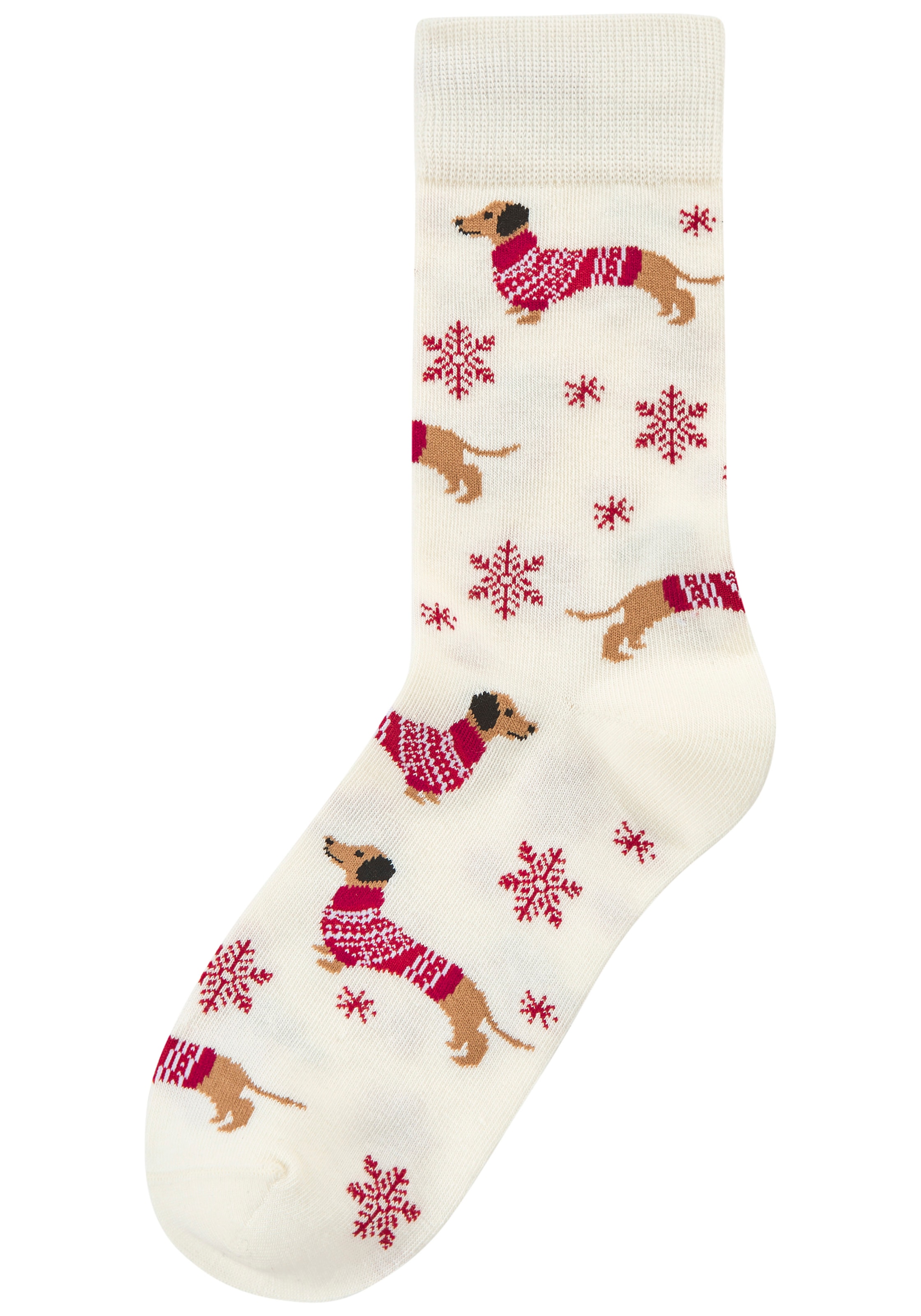 LASCANA Socken, (Packung, 3 Paar), mit weihnachtlichem Dackelmotiv