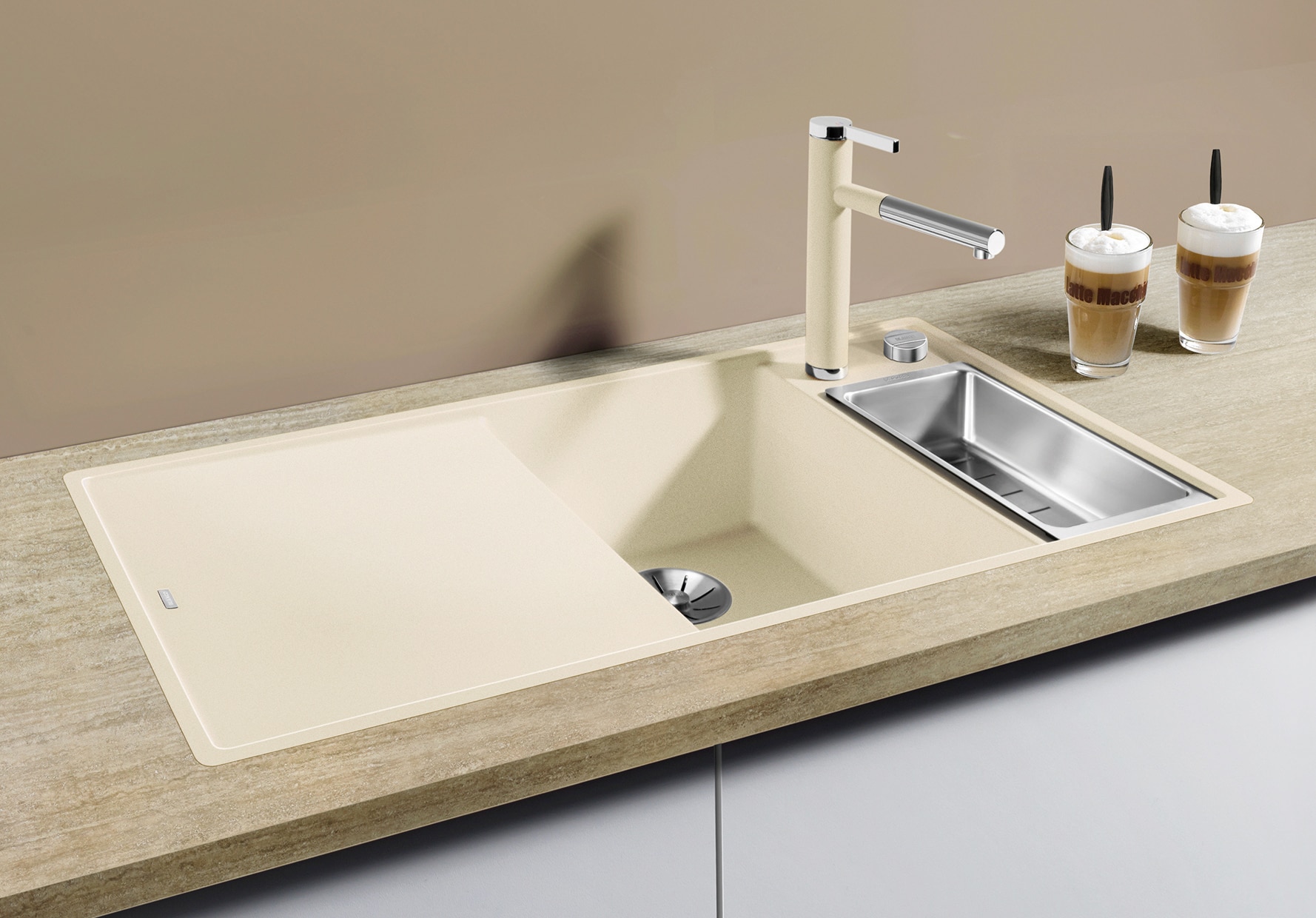 Blanco Granitspüle »AXIA III 6 S-F« 1 Stk. tlg. inklusive Esche-Compound-Brückenschneidebrett und Multifunktionsschale