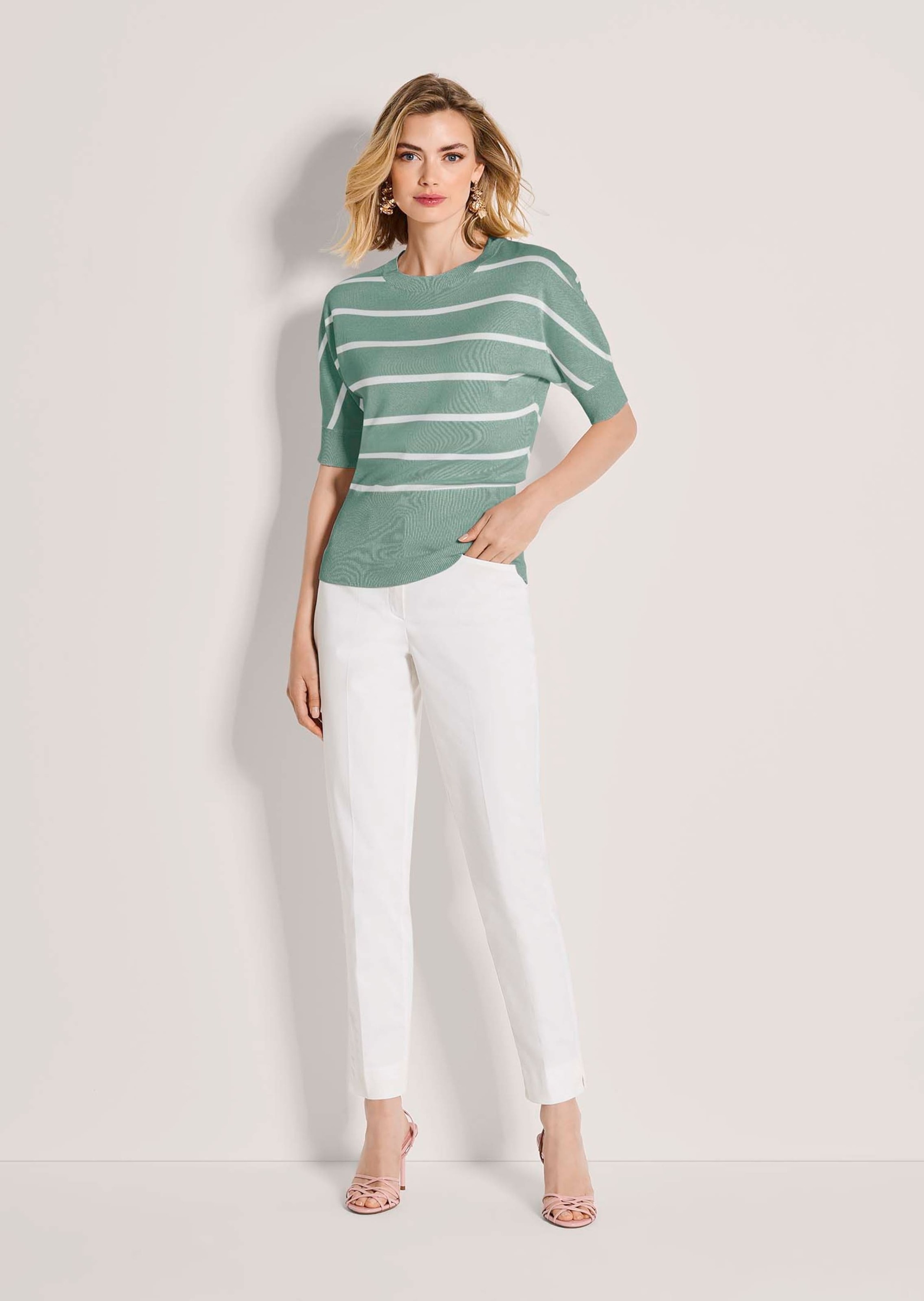 MADELEINE Longpullover »Strickpullover Ringelpullover im maritimen Look« hoher Saumbund