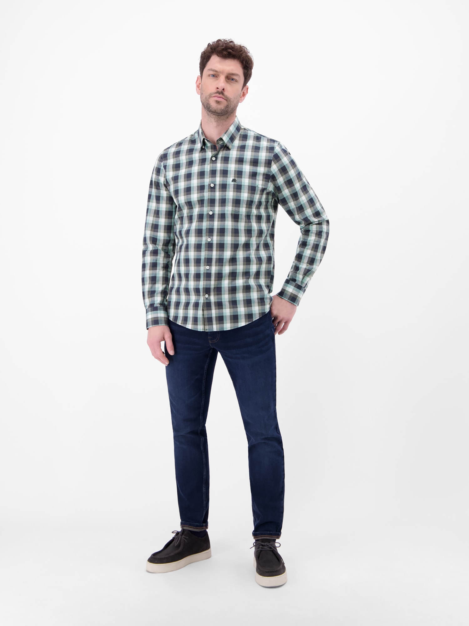 LERROS Langarmhemd »Karohemd mit Kentkragen und Brusttasche«