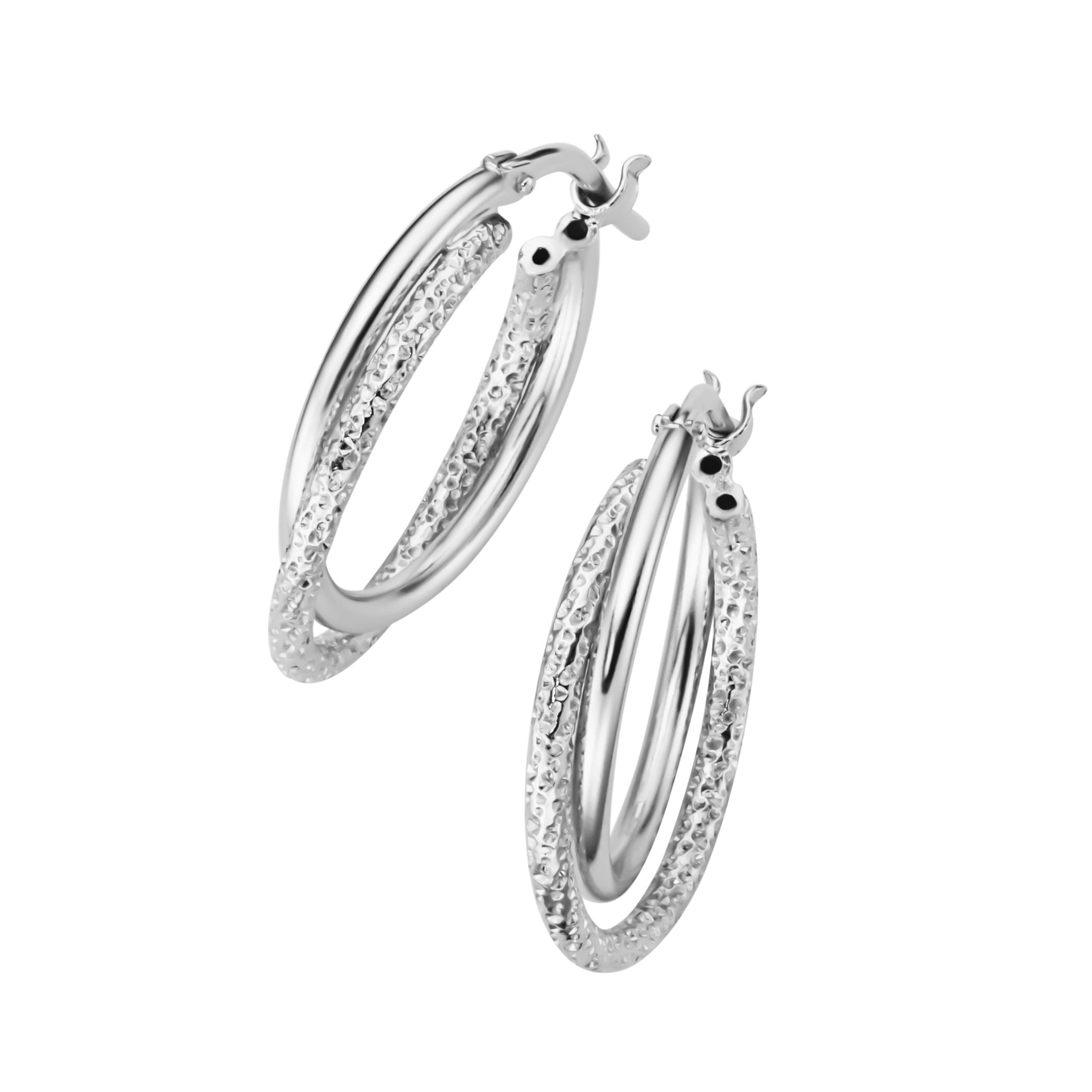 Smart Jewel Paar Creolen »Creolen zweireihig, glänzend und strukturiert, Silber 925«