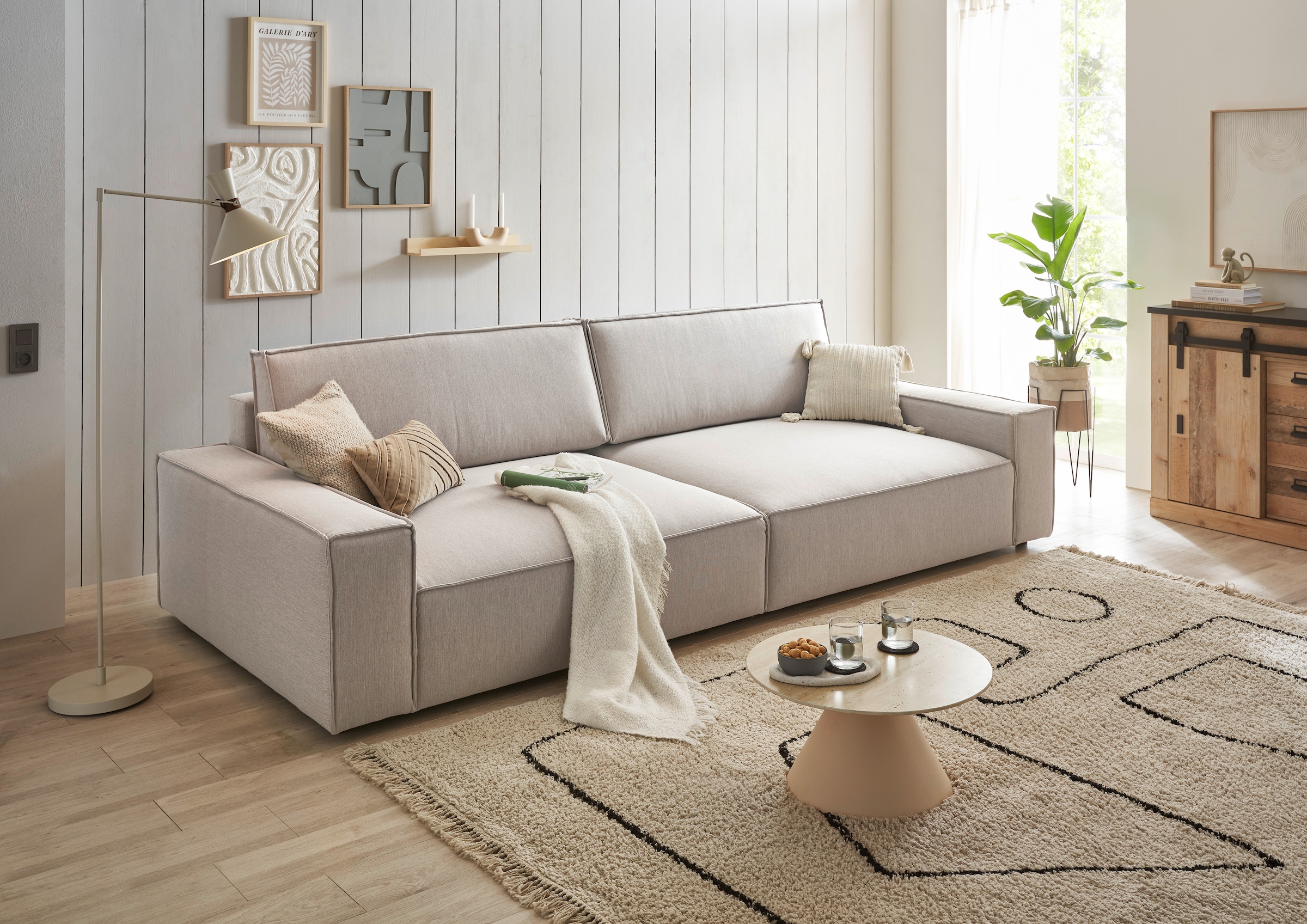 Home affaire Big-Sofa »NEU: SHERWOOD XXL, Big-Sofa (316cm), extra tiefe Sitzfläche 95 cm«, bequemer Sitzkomfort, Cord u. Leinenoptik, Kedernaht
