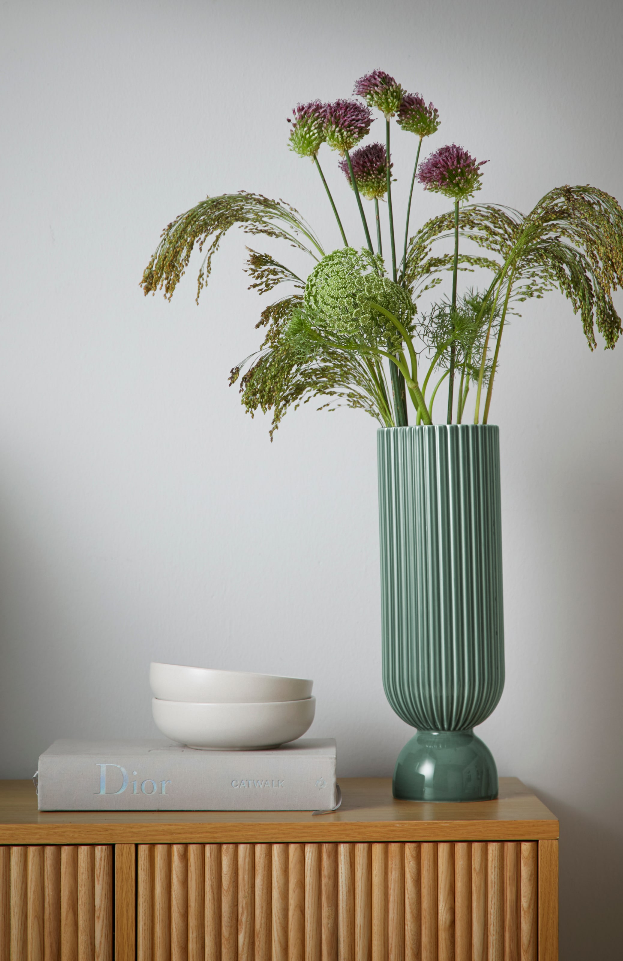 andas Dekovase »Vase aus Steingut, Rillen-Optik«, (1 St.), Höhe 37 cm