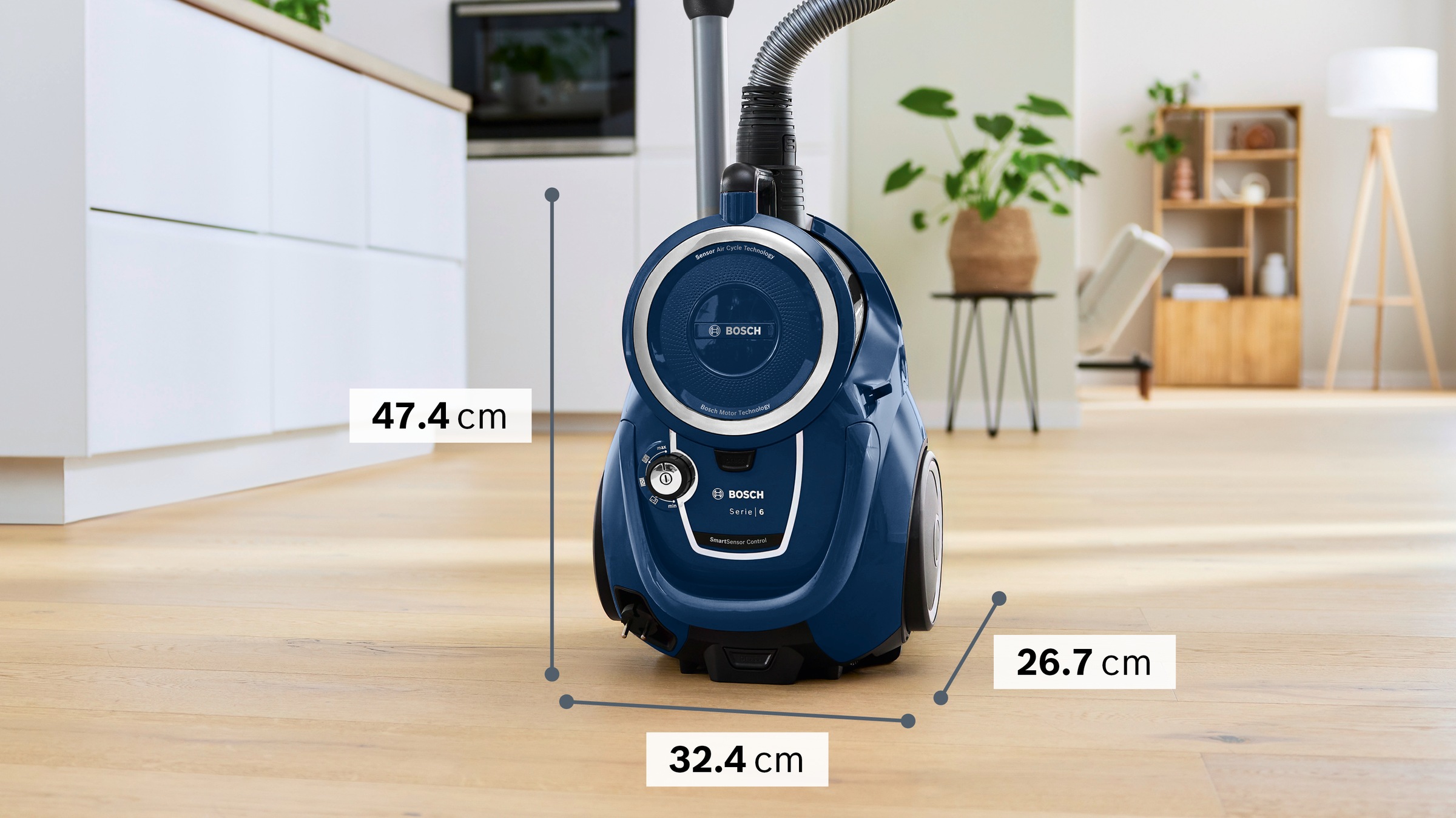BOSCH Bodenstaubsauger »Serie 6 BGC41XECO, ideal für Allergiker, Hygiene-Filter«, beutellos, 10 Jahre Motorgarantie, XXL-Polsterdüse, lange Fugendüse, leise, blau