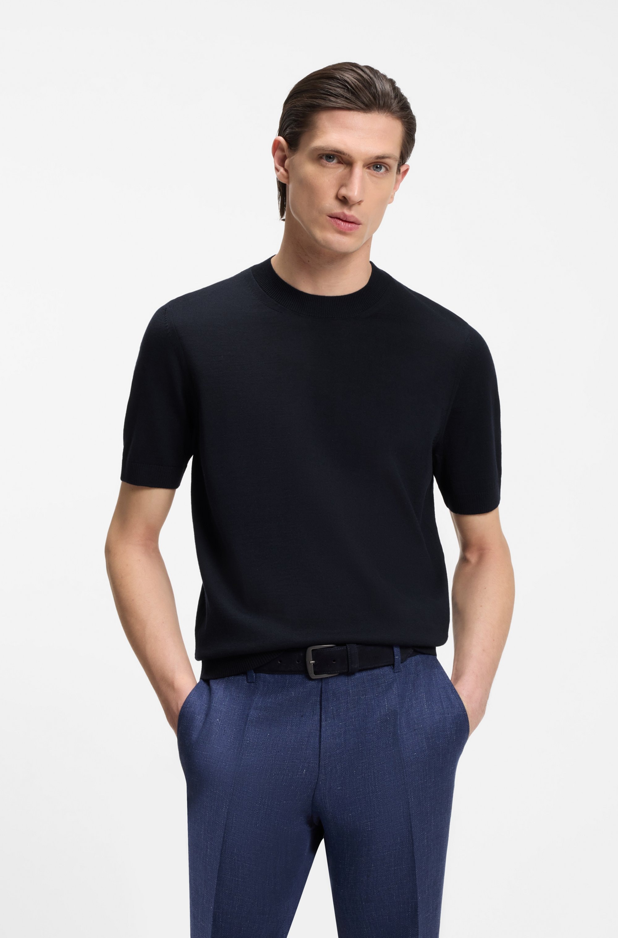 BOSS Kurzarmpullover »Umauro« aus Merinowolle, regular fit