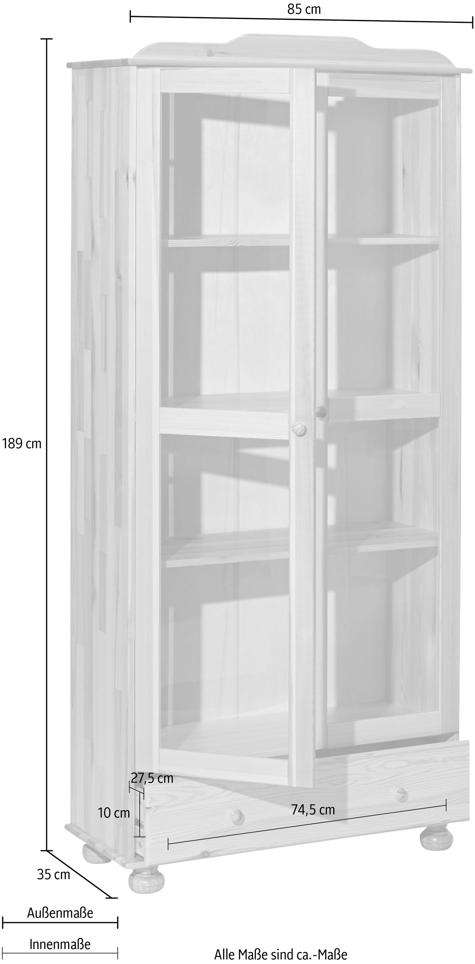 Home affaire Vitrine, mit gedrechselten Füßen