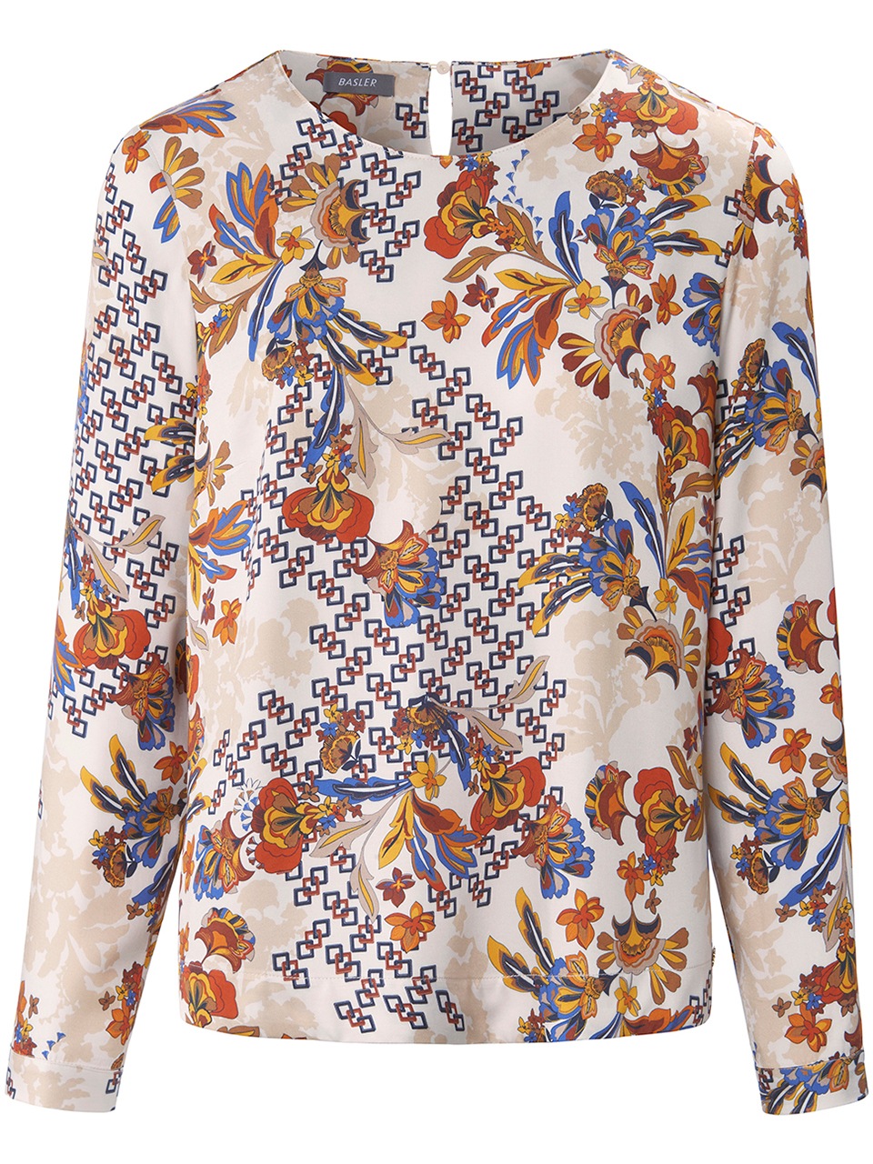 Basler Schlupfbluse, mit geometrischem und floralem Allover-Muster
