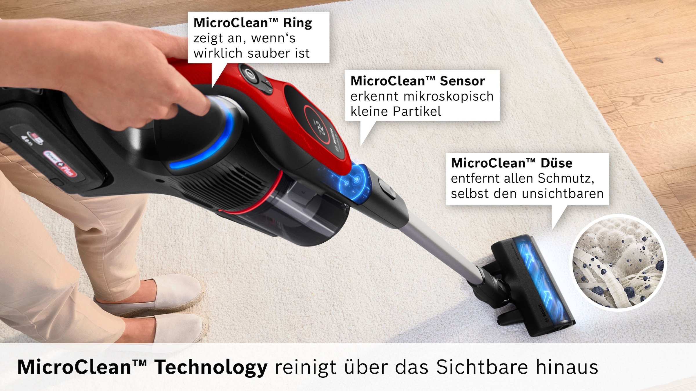 BOSCH Akku-Stielstaubsauger »Unlimited 9 ProAnimal BKS941PET, MicroClean™ Technology« HEPA-Filtersystem, 10 Jahre Motorgarantie, Schnellladegerät, LED Licht