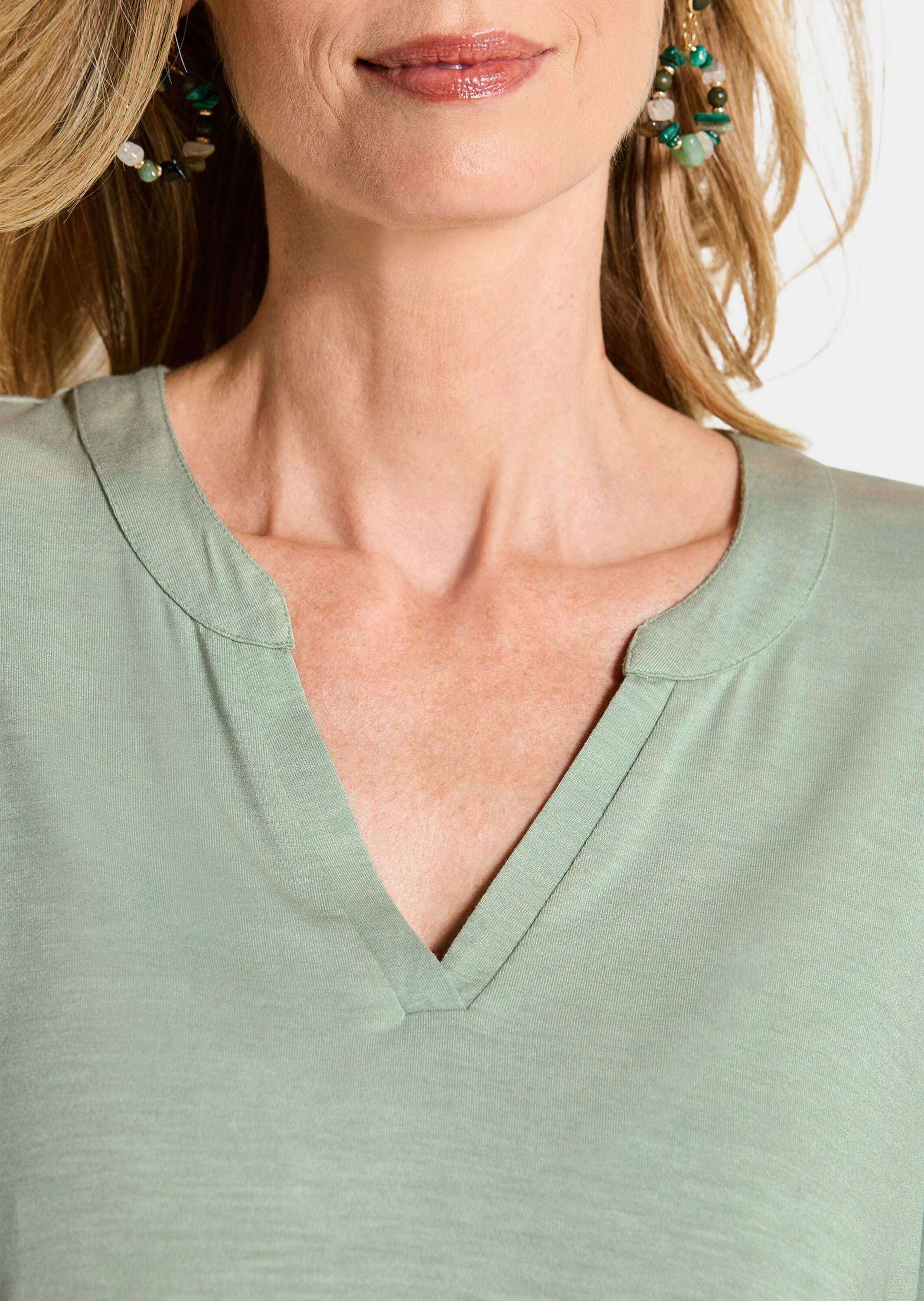 GOLDNER Kurzarmshirt »Jerseyshirt mit Blende« stretchbequemer Viskosejersey