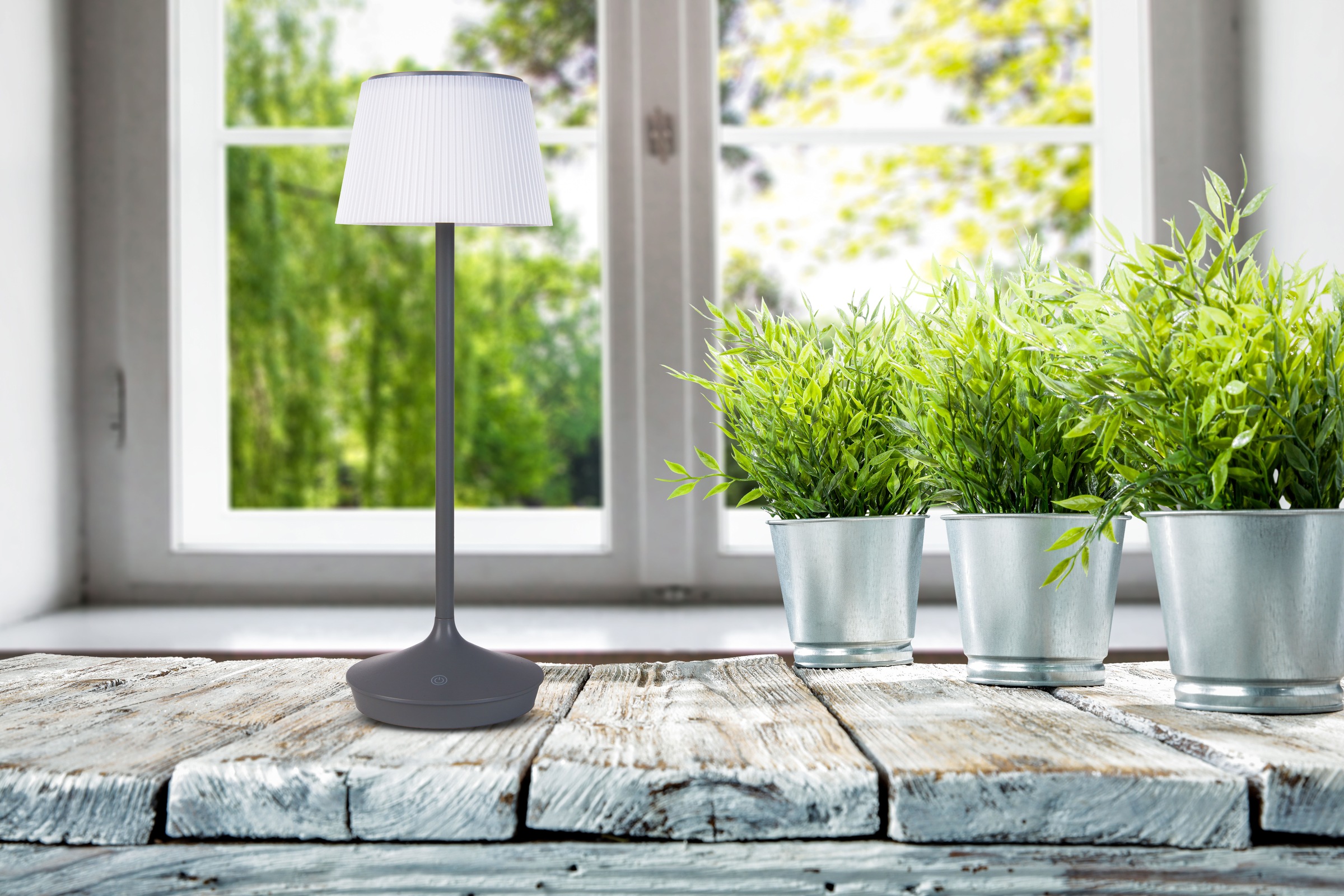 näve LED Tischleuchte »Solarleuchte / Akkuleuchte "EMMI"«, 1 flammig, Leuchtmittel LED-Modul | LED fest integriert, Solarbetrieb, Akkubetrieb, CCT, Berührungssensor, Akkutischleuchte