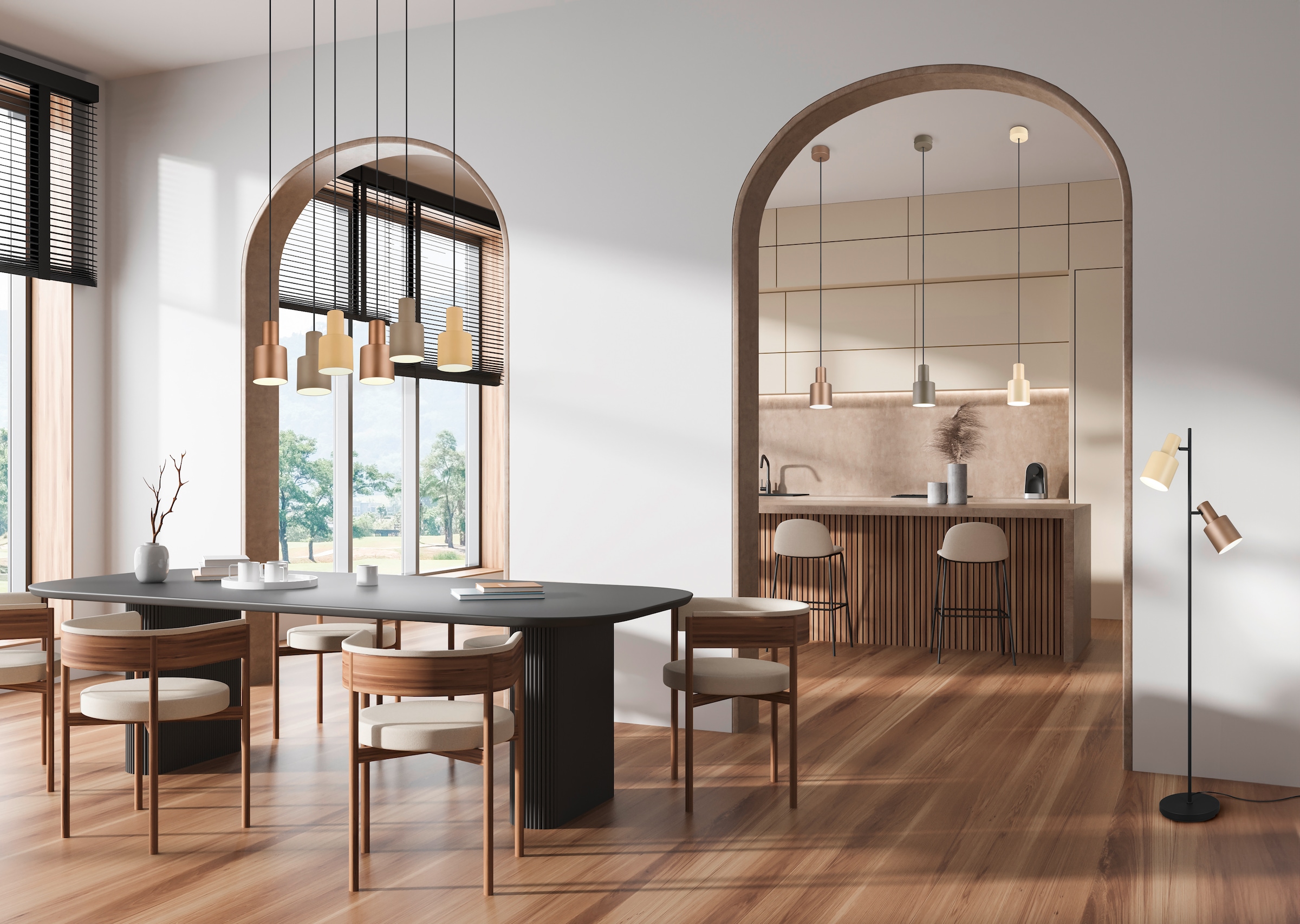 TRIO Leuchten Stehlampe »AGUDO, Stehleuchte 2-flammig, exkl 2xE27 max 10W, mit Fußschalter« E27 1 Stk. warmweiß - kaltweiß 161cm hoch, Metall Lampenschirme, Stehlampe Wohnzimmer Esszimmer