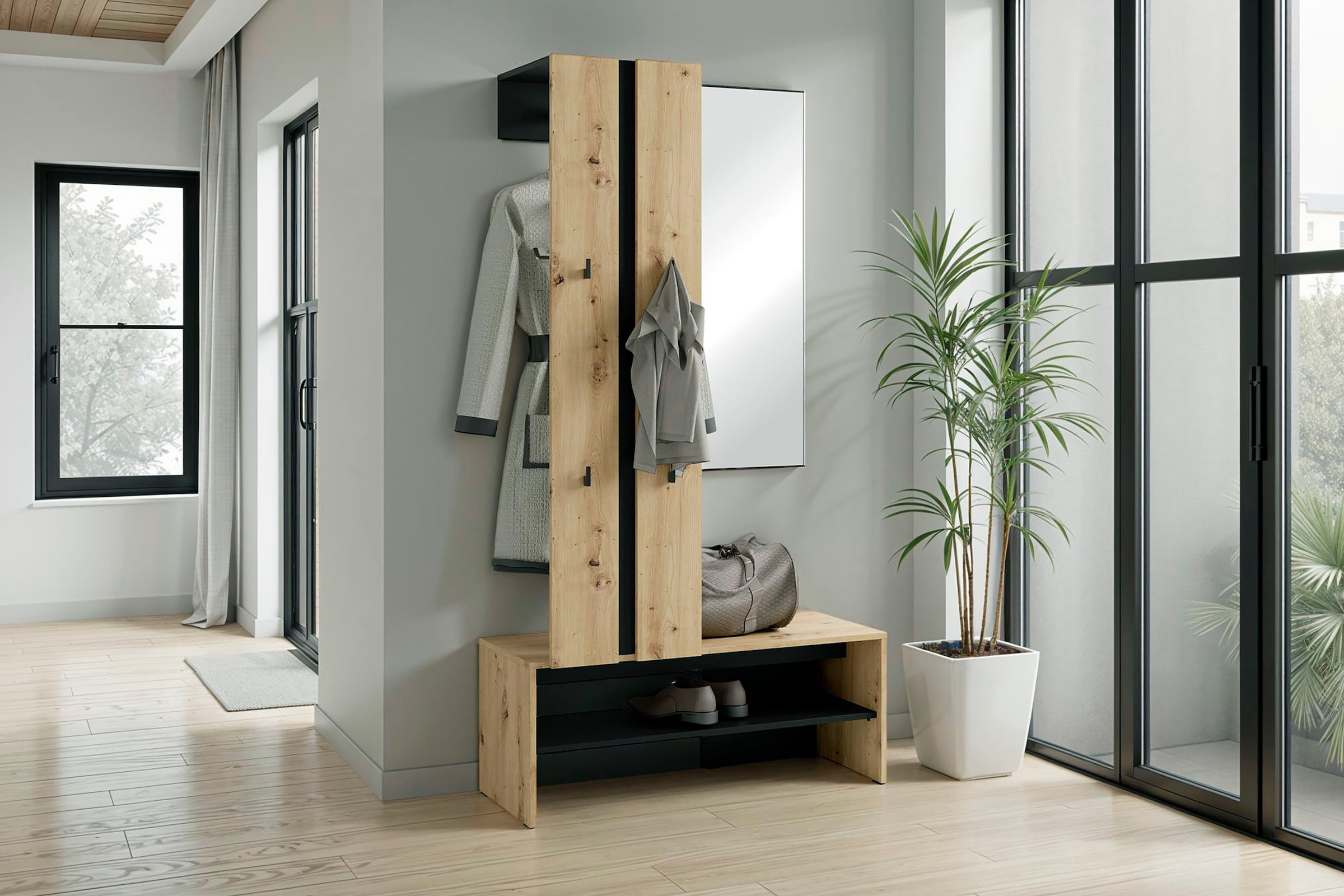 byLIVING Kompaktgarderobe »Dielen - Set Nante« 2 Stk. tlg. maximale Ordnung auf wenig Fläche mit Spiegel, Kleiderstange und Haken